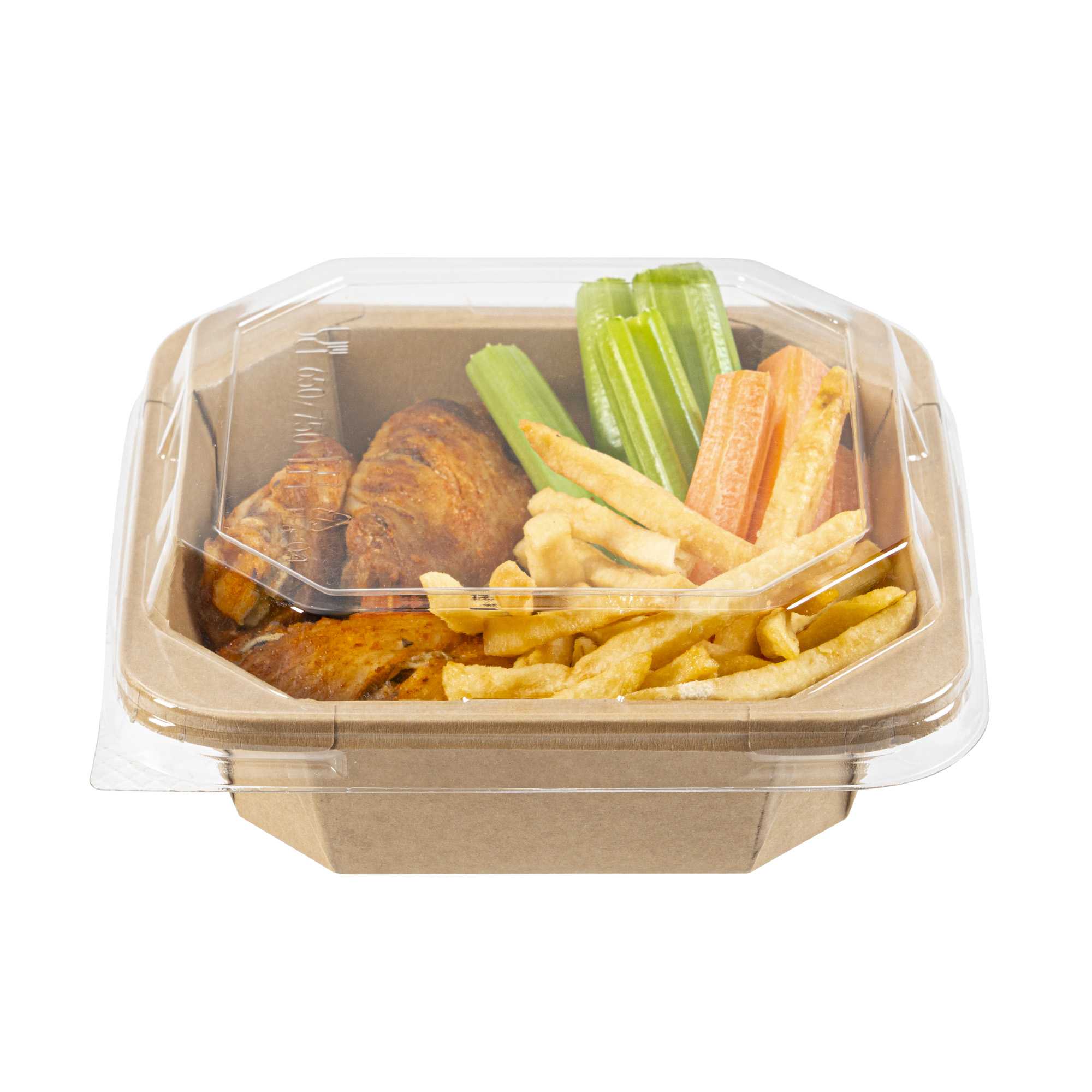 Sustain Octagonal Clear PLA Plastic Dome Lid - Fits 22 oz Container - 6 1/4" x 6 1/4" x 1 1/4" - 25 count box