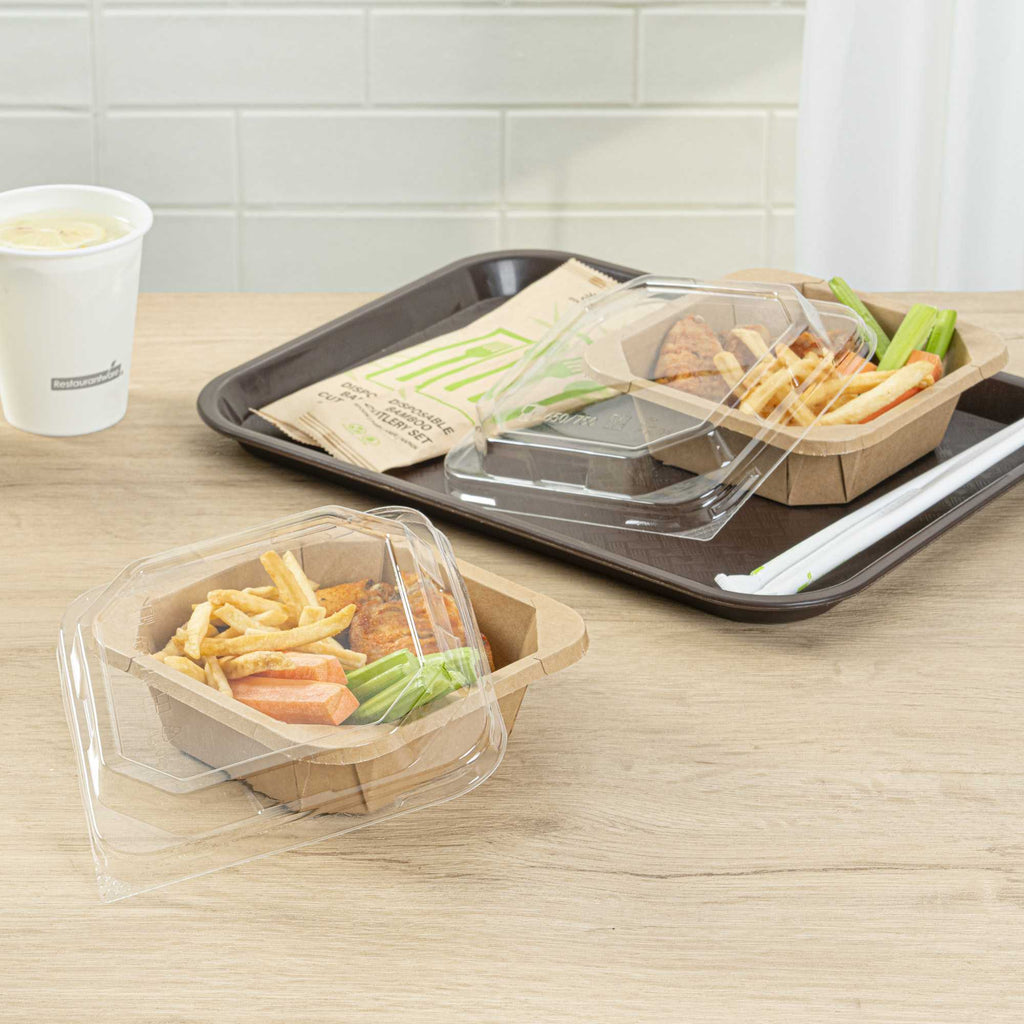 Sustain Octagonal Clear PLA Plastic Dome Lid - Fits 22 oz Container - 6 1/4" x 6 1/4" x 1 1/4" - 100 count box