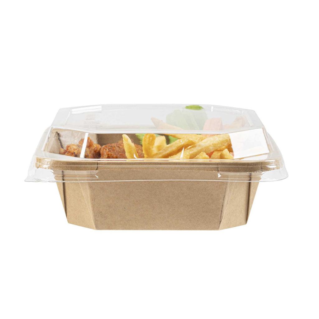 Sustain Octagonal Clear PLA Plastic Dome Lid - Fits 22 oz Container - 6 1/4" x 6 1/4" x 1 1/4" - 100 count box