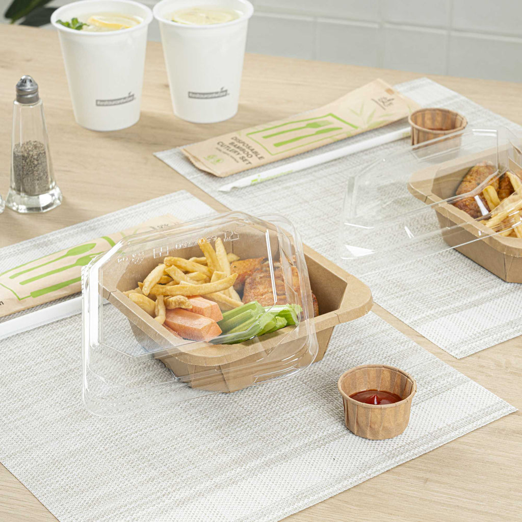 Sustain Octagonal Clear PLA Plastic Dome Lid - Fits 22 oz Container - 6 1/4" x 6 1/4" x 1 1/4" - 100 count box