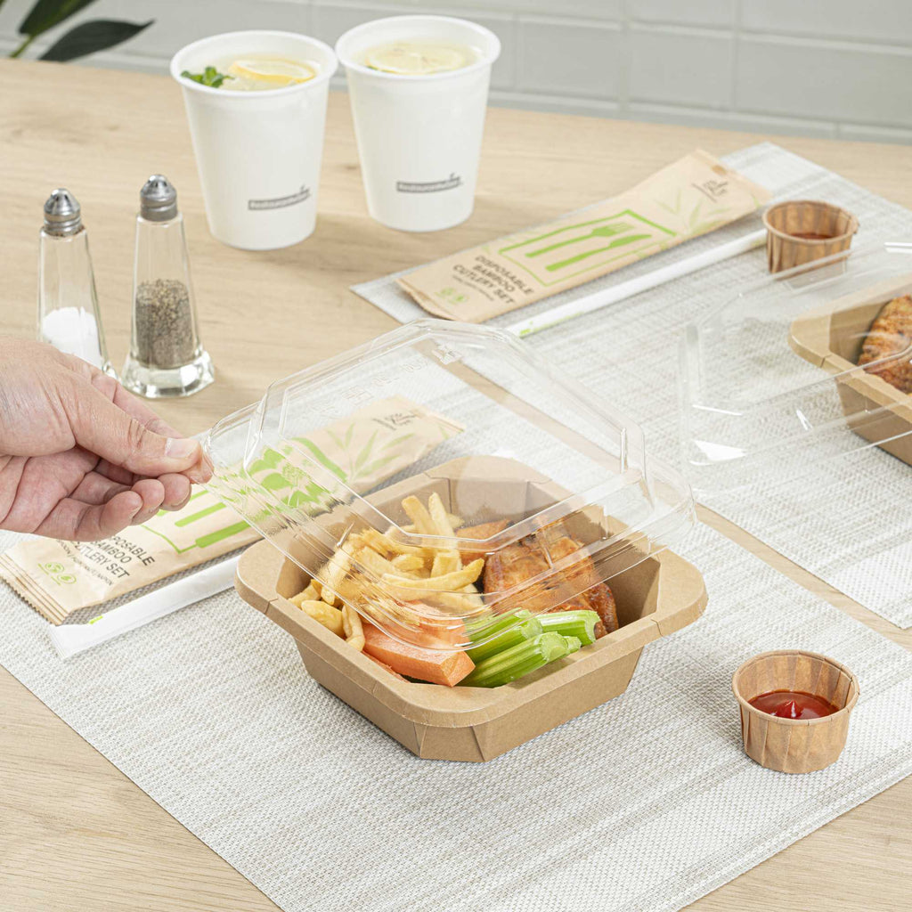 Sustain Octagonal Clear PLA Plastic Dome Lid - Fits 22 oz Container - 6 1/4" x 6 1/4" x 1 1/4" - 100 count box