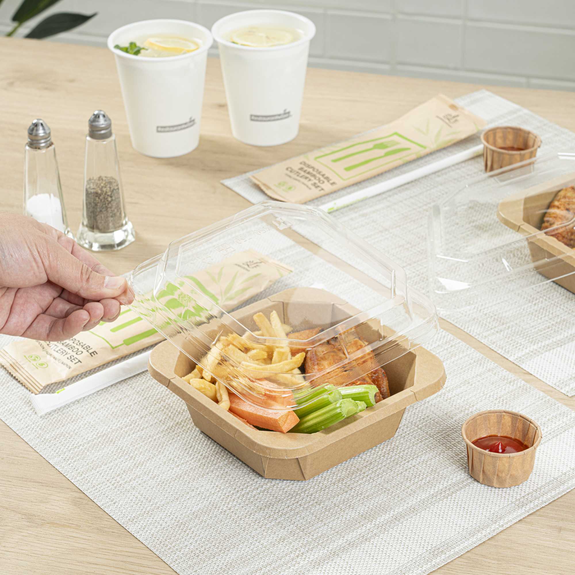 Sustain Octagonal Clear PLA Plastic Dome Lid - Fits 22 oz Container - 6 1/4" x 6 1/4" x 1 1/4" - 100 count box