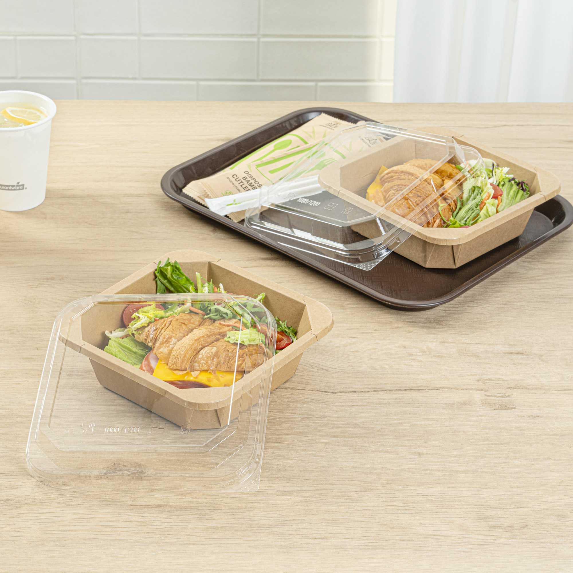 Sustain Octagonal Clear PLA Plastic Dome Lid - Fits 34 oz Container - 7" x 7" x 1 1/4" - 25 count box