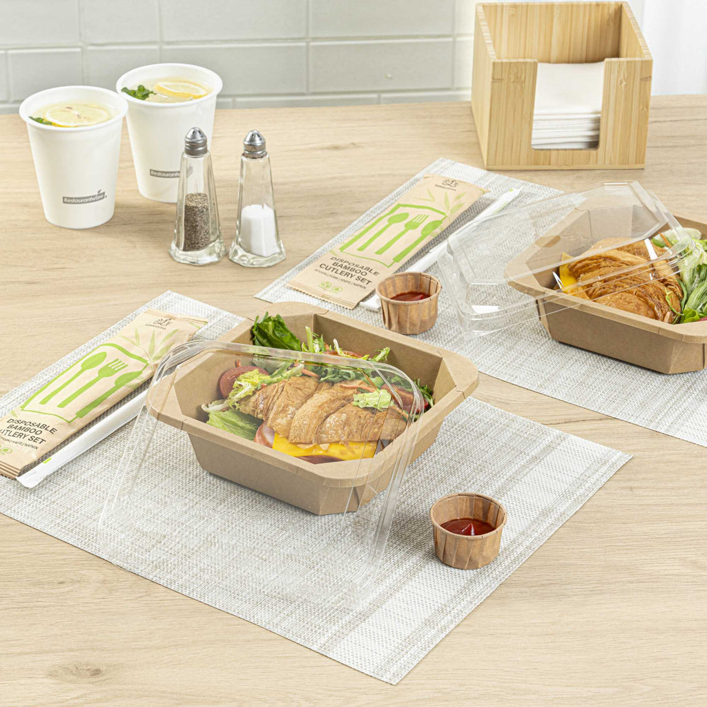 Sustain Octagonal Clear PLA Plastic Dome Lid - Fits 34 oz Container - 7" x 7" x 1 1/4" - 25 count box