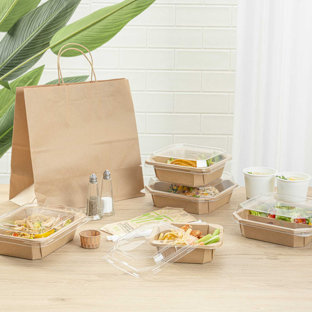 Sustain Octagonal Clear PLA Plastic Dome Lid - Fits 34 oz Container - 7" x 7" x 1 1/4" - 25 count box
