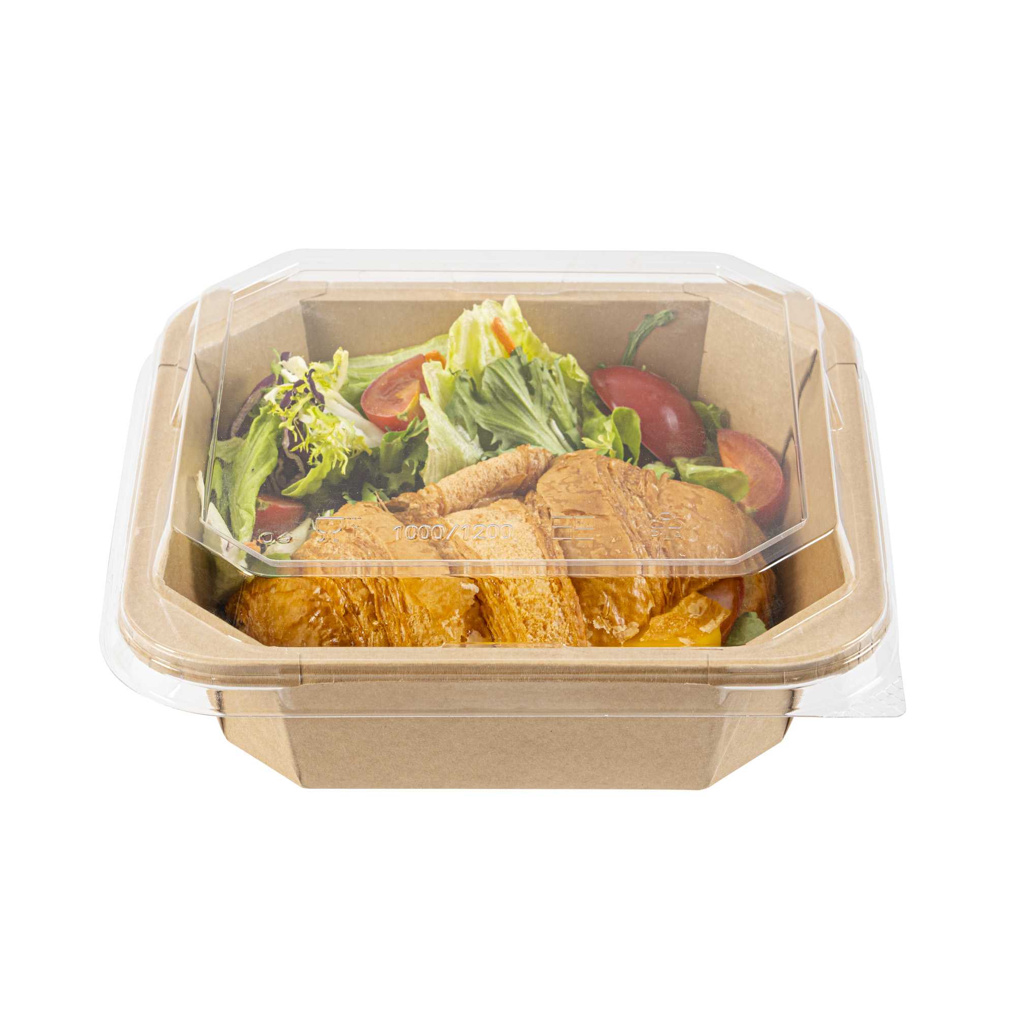 Sustain Octagonal Clear PLA Plastic Dome Lid - Fits 34 oz Container - 7" x 7" x 1 1/4" - 100 count box
