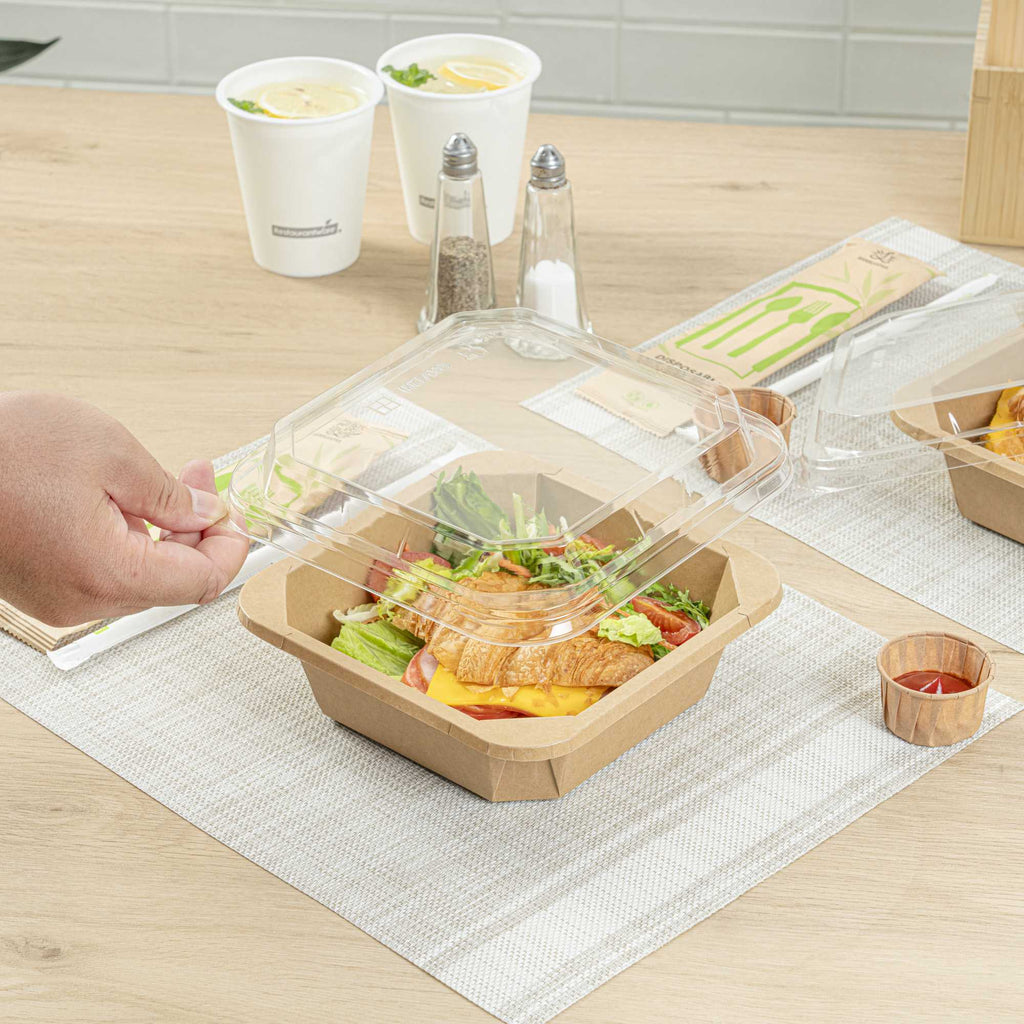 Sustain Octagonal Clear PLA Plastic Dome Lid - Fits 34 oz Container - 7" x 7" x 1 1/4" - 100 count box