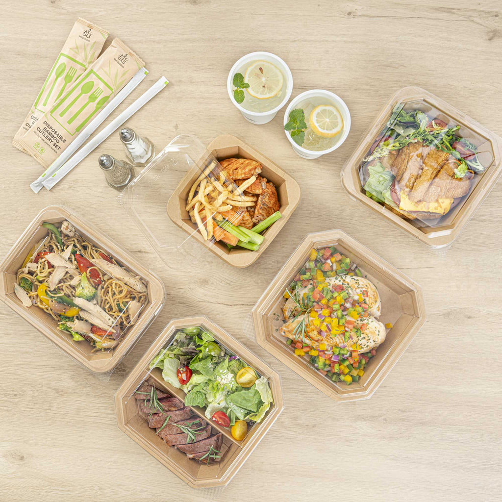 Sustain Octagonal Clear PLA Plastic Dome Lid - Fits 34 oz Container - 7" x 7" x 1 1/4" - 100 count box