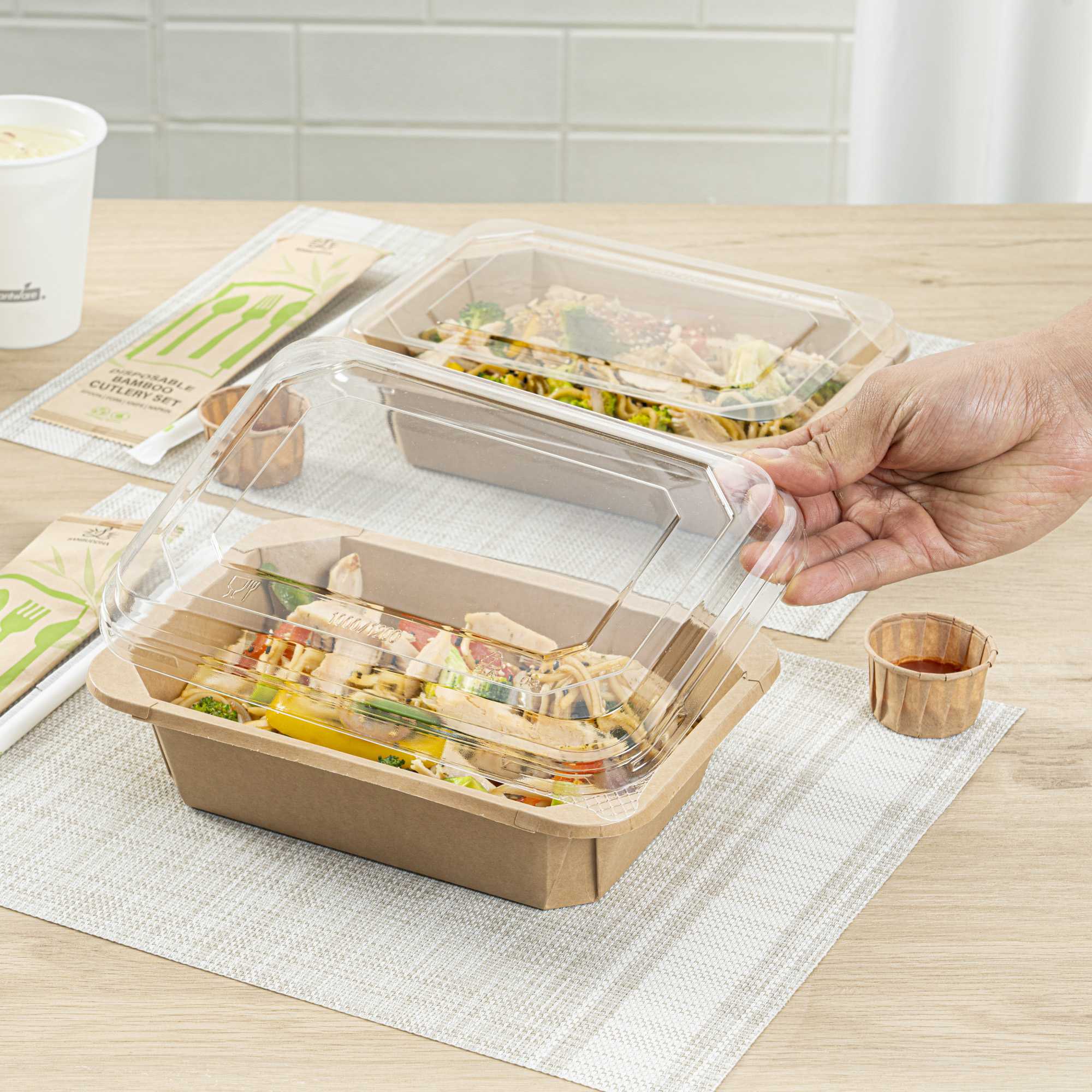 Sustain Octagonal Clear PLA Plastic Dome Lid - Fits 41 oz Container - 9" x 6 1/4" x 1 1/4" - 25 count box