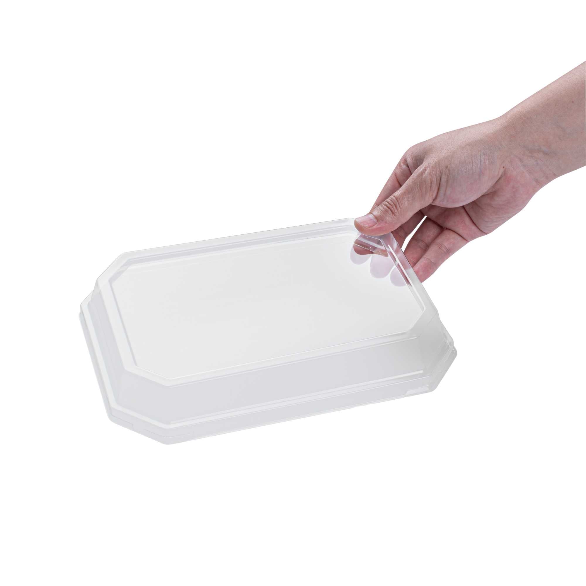 Sustain Octagonal Clear PLA Plastic Dome Lid - Fits 41 oz Container - 9" x 6 1/4" x 1 1/4" - 100 count box