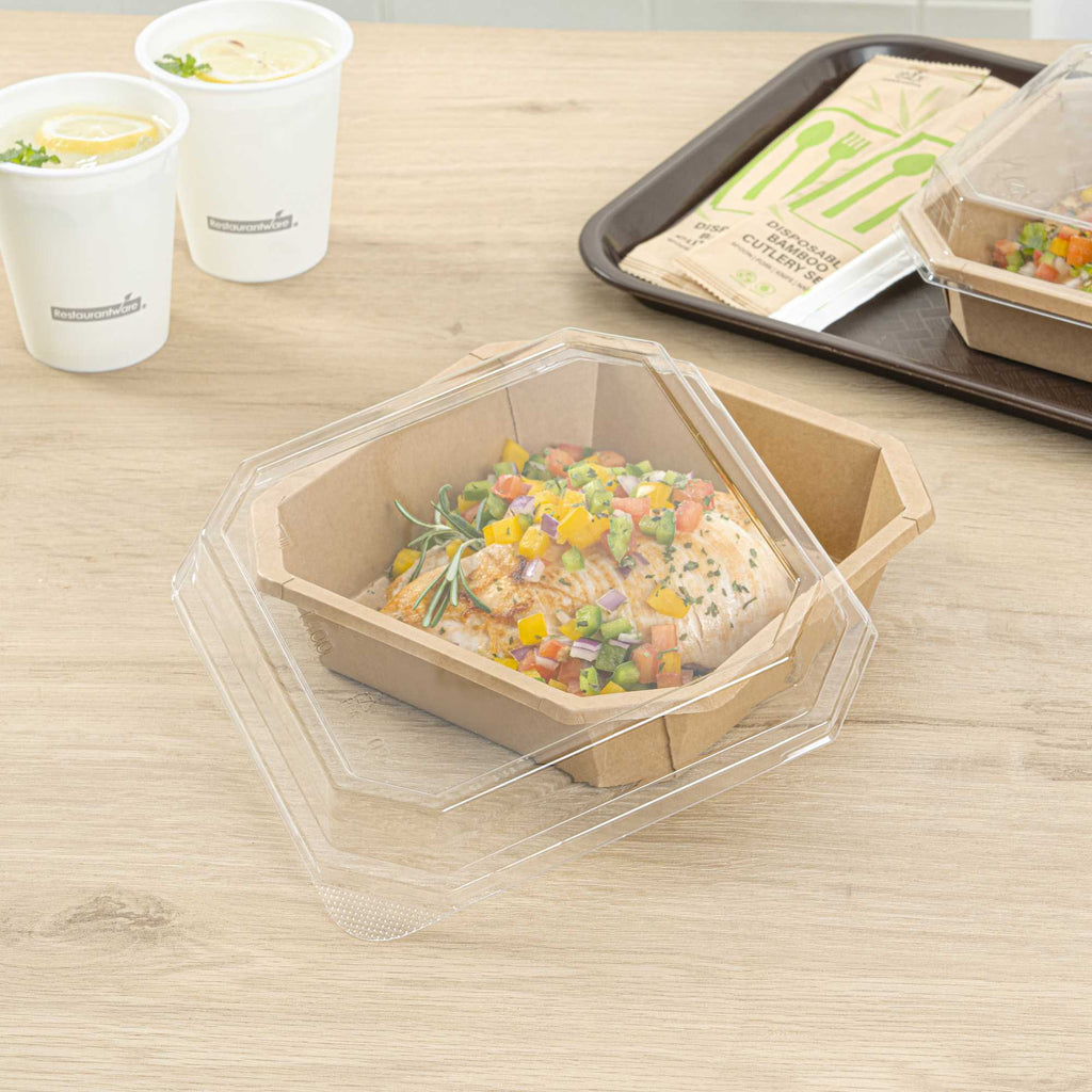 Sustain Octagonal Clear PLA Plastic Dome Lid - Fits 41 oz Container - 7 3/4" x 7 3/4" x 1 1/4" - 25 count box