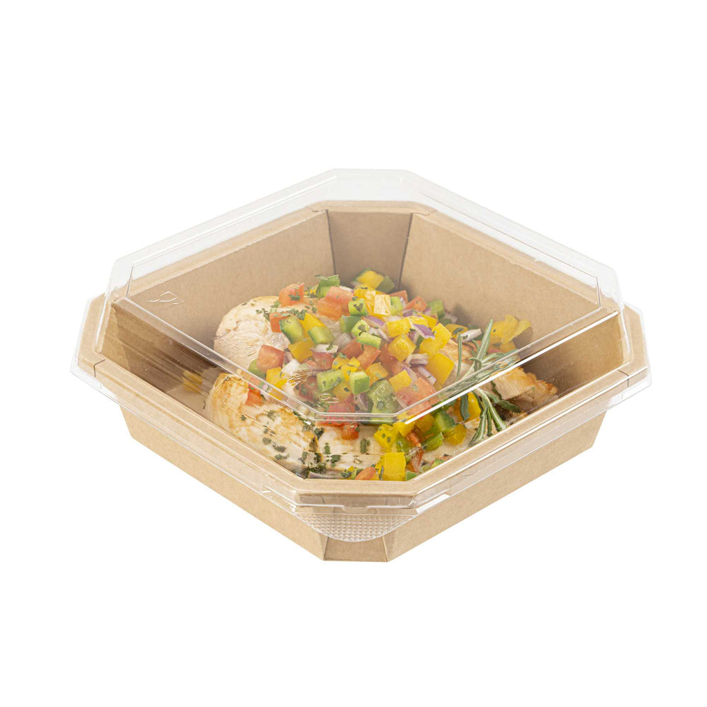 Sustain Octagonal Clear PLA Plastic Dome Lid - Fits 41 oz Container - 7 3/4" x 7 3/4" x 1 1/4" - 25 count box