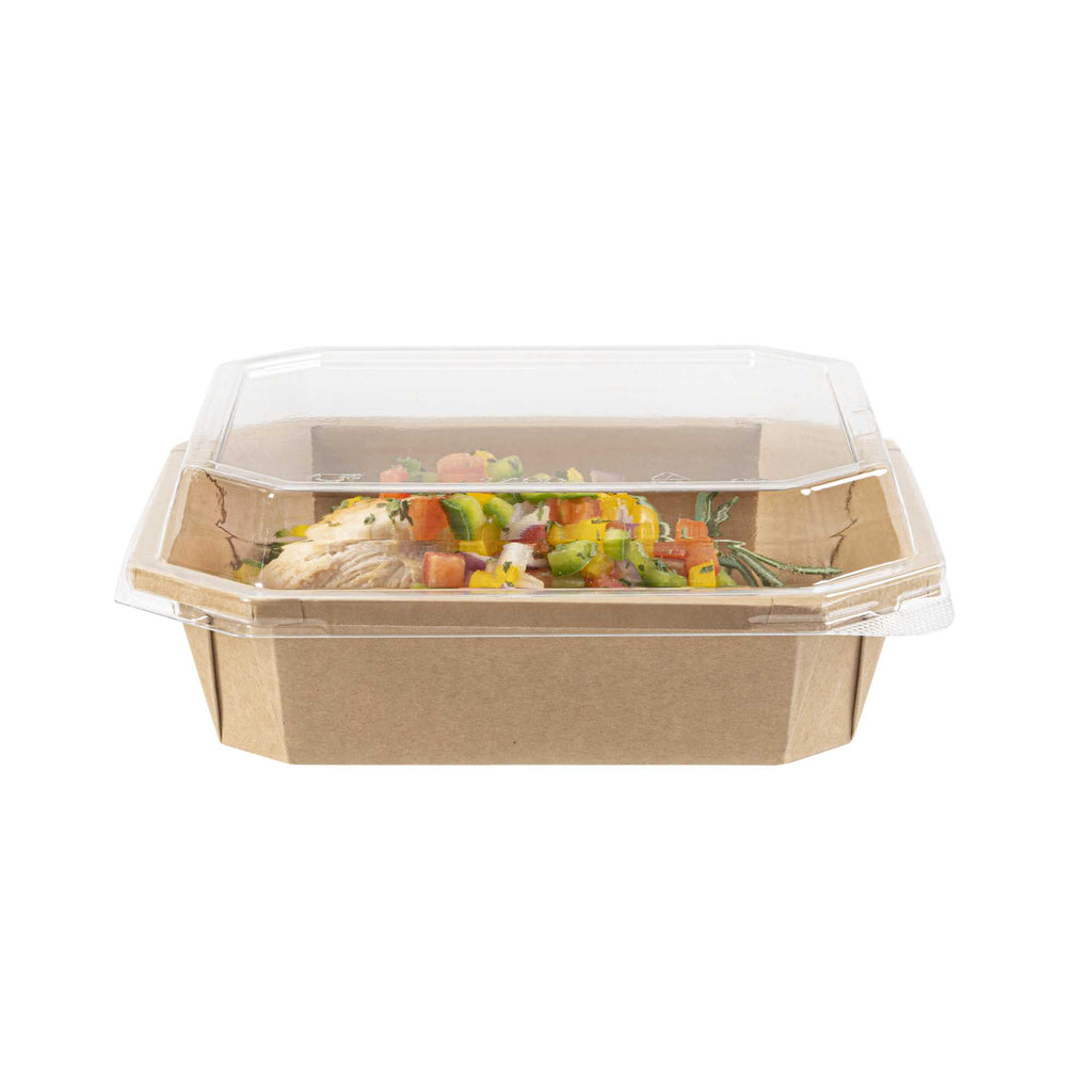 Sustain Octagonal Clear PLA Plastic Dome Lid - Fits 41 oz Container - 7 3/4" x 7 3/4" x 1 1/4" - 25 count box