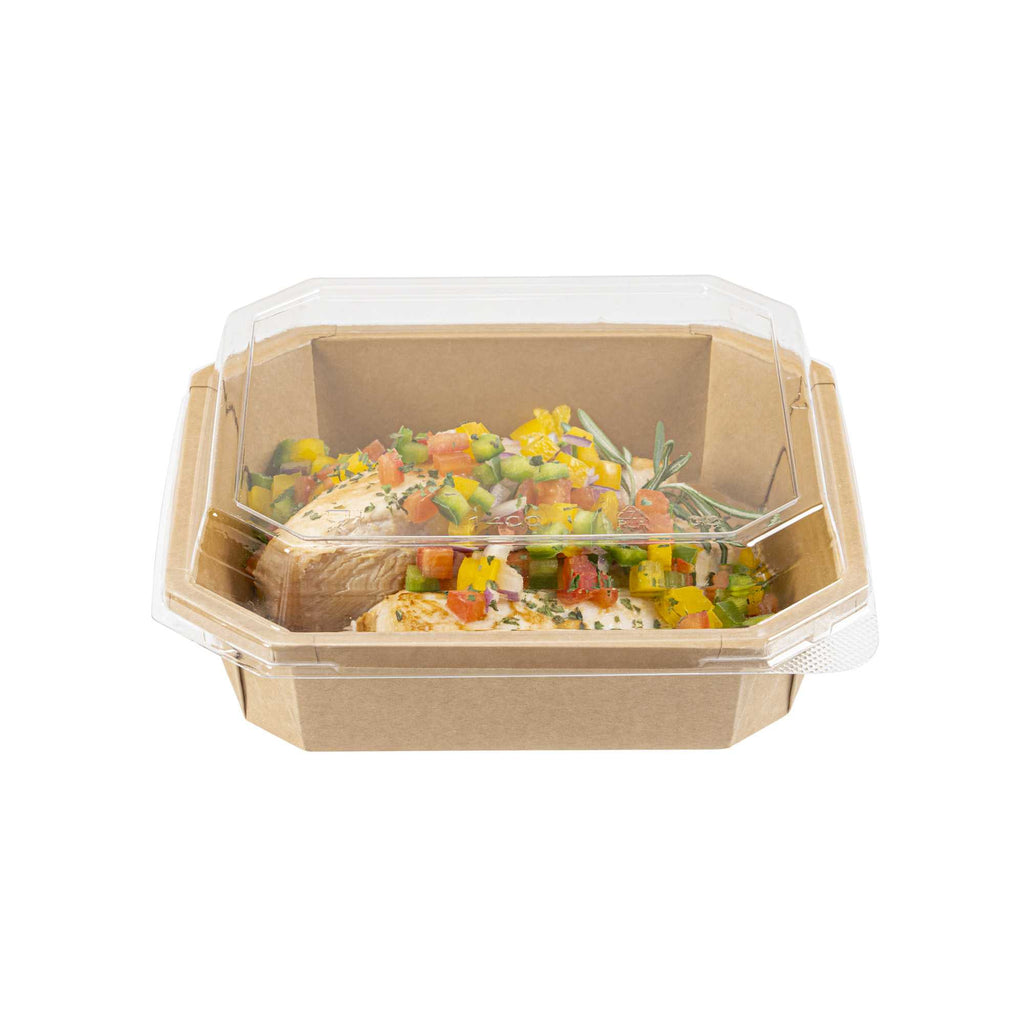 Sustain Octagonal Clear PLA Plastic Dome Lid - Fits 41 oz Container - 7 3/4" x 7 3/4" x 1 1/4" - 100 count box