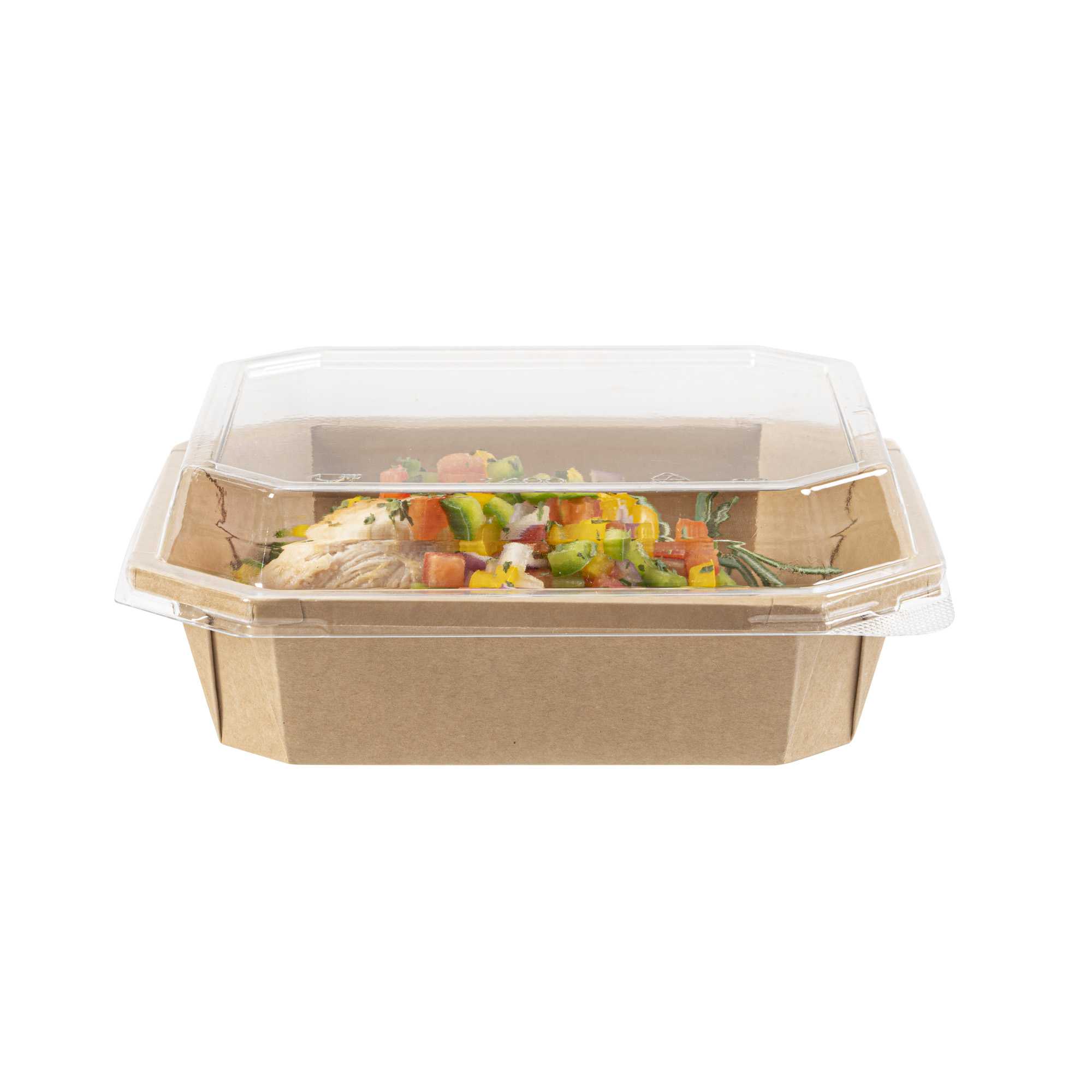 Sustain Octagonal Clear PLA Plastic Dome Lid - Fits 41 oz Container - 7 3/4" x 7 3/4" x 1 1/4" - 100 count box