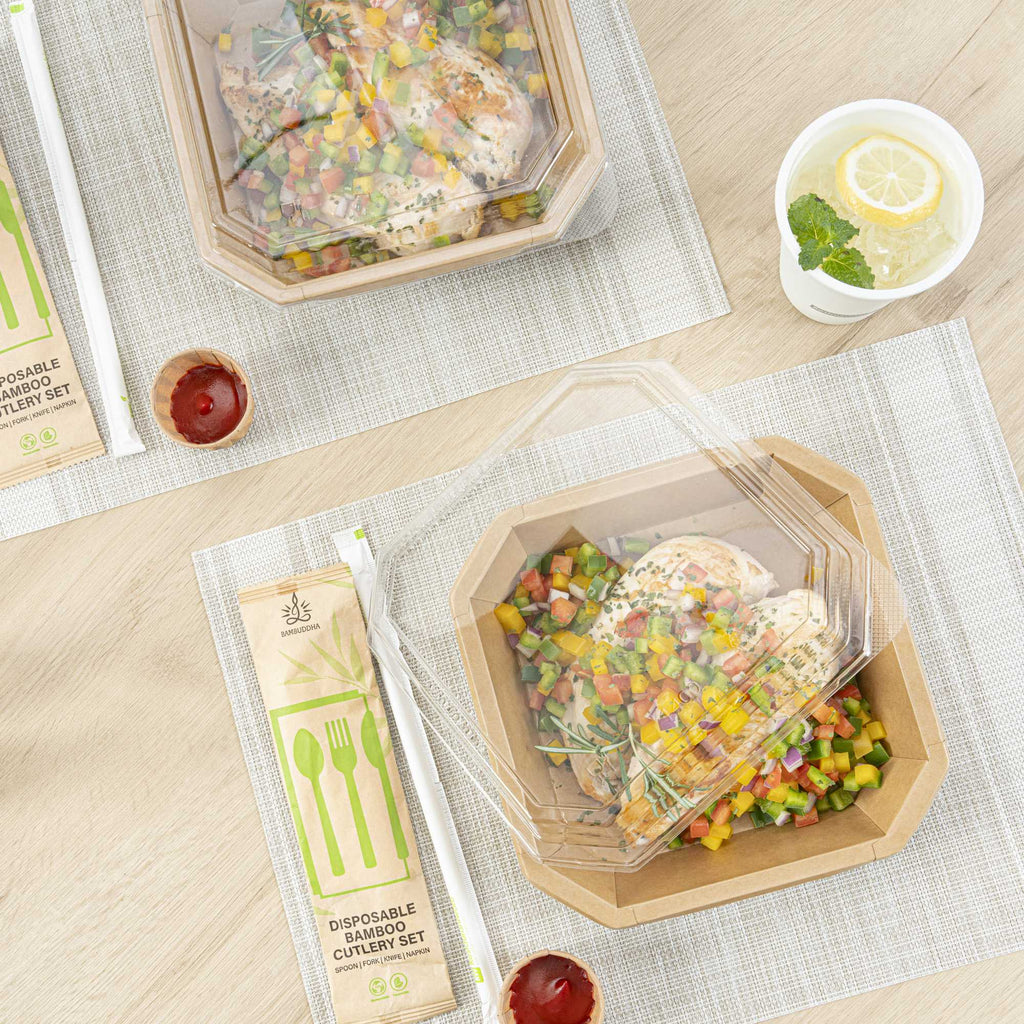 Sustain Octagonal Clear PLA Plastic Dome Lid - Fits 41 oz Container - 7 3/4" x 7 3/4" x 1 1/4" - 100 count box