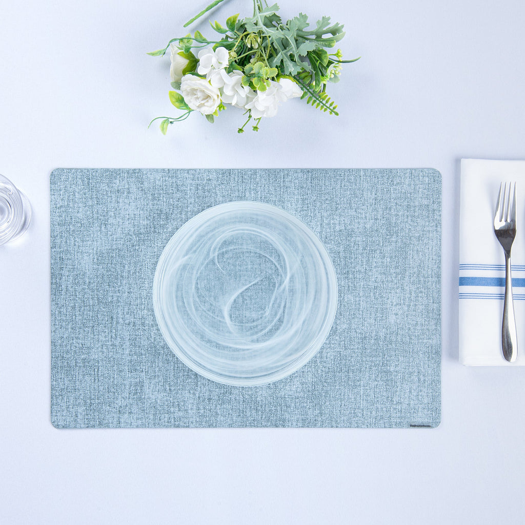 Denim Mesh Rectangle Blue Vinyl Linen-Feel Placemat - 17 3/4" x 11 3/4" - 6 count box