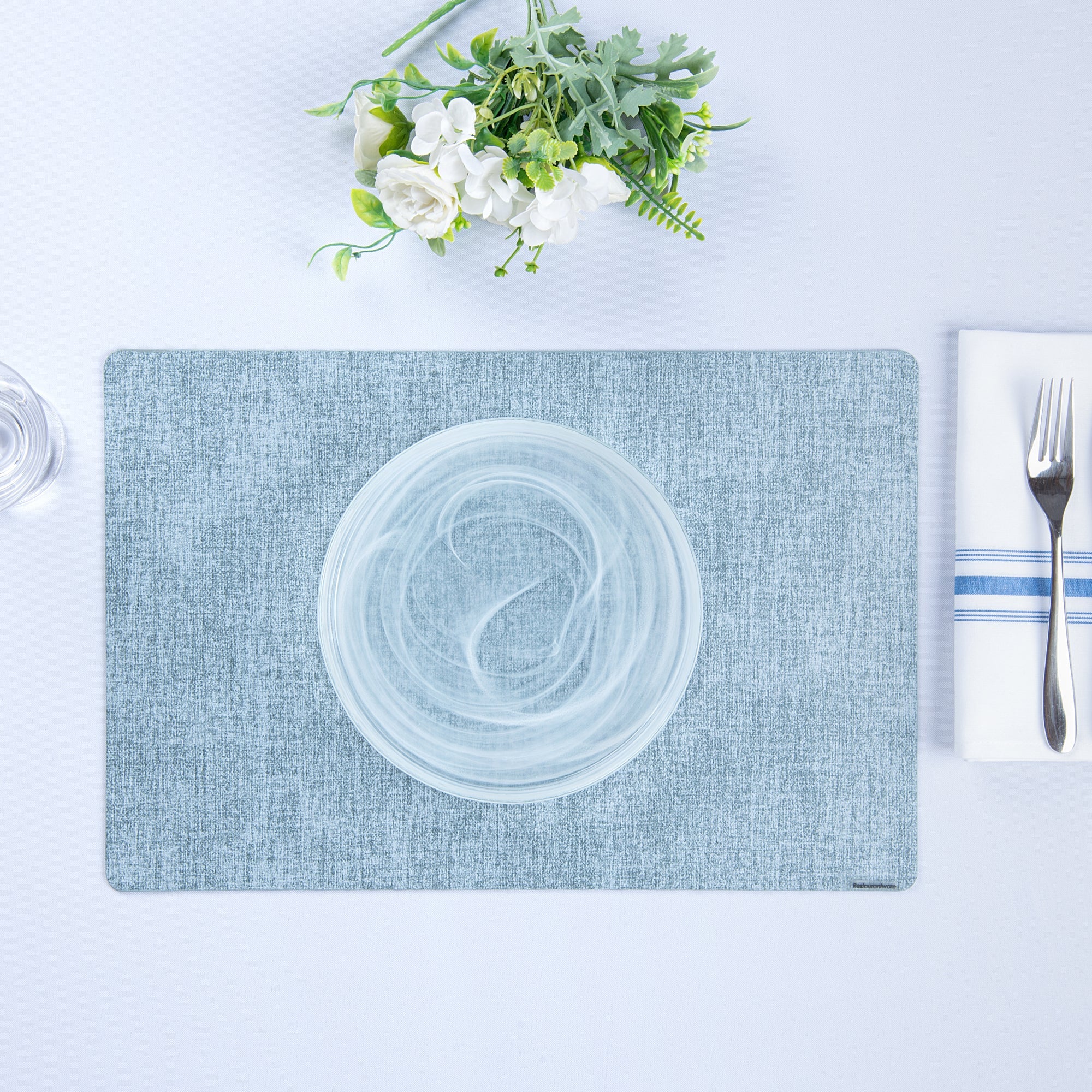 Denim Mesh Rectangle Blue Vinyl Linen-Feel Placemat - 17 3/4" x 11 3/4" - 6 count box