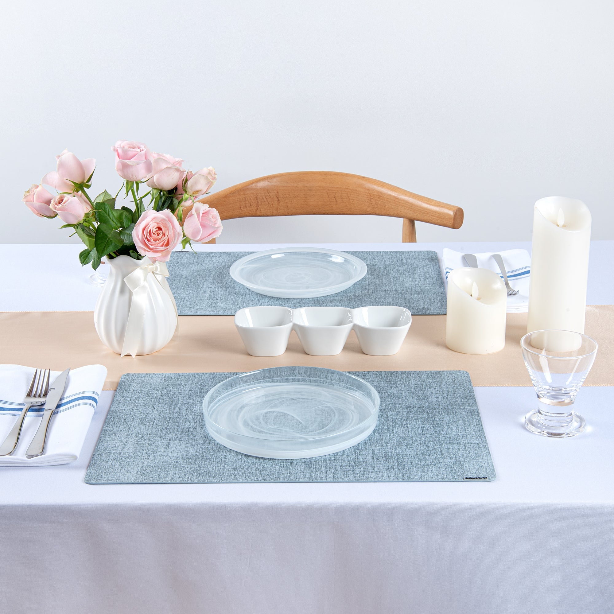 Denim Mesh Rectangle Blue Vinyl Linen-Feel Placemat - 17 3/4" x 11 3/4" - 6 count box