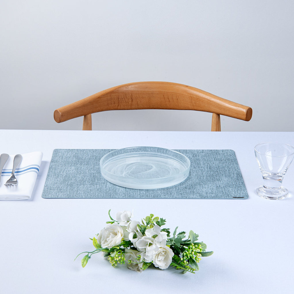 Denim Mesh Rectangle Blue Vinyl Linen-Feel Placemat - 17 3/4" x 11 3/4" - 6 count box