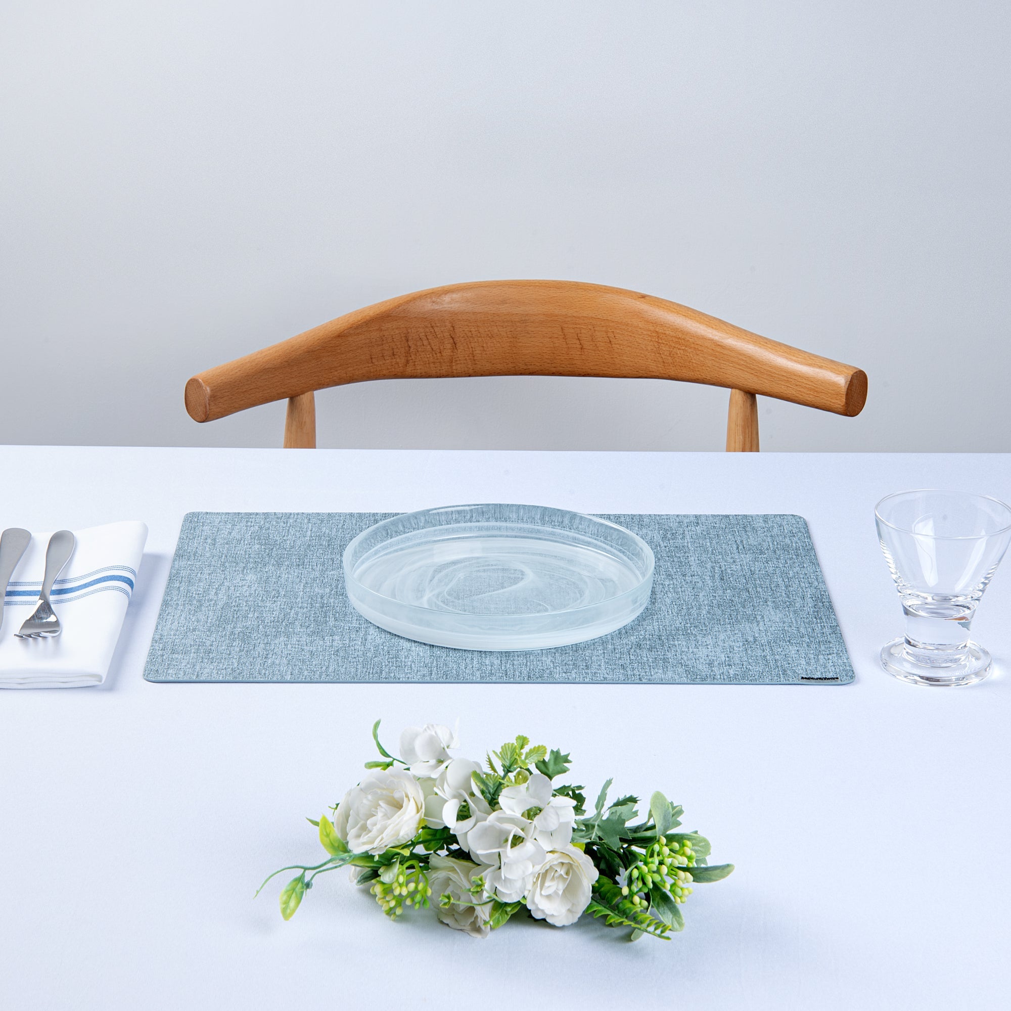 Denim Mesh Rectangle Blue Vinyl Linen-Feel Placemat - 17 3/4" x 11 3/4" - 6 count box