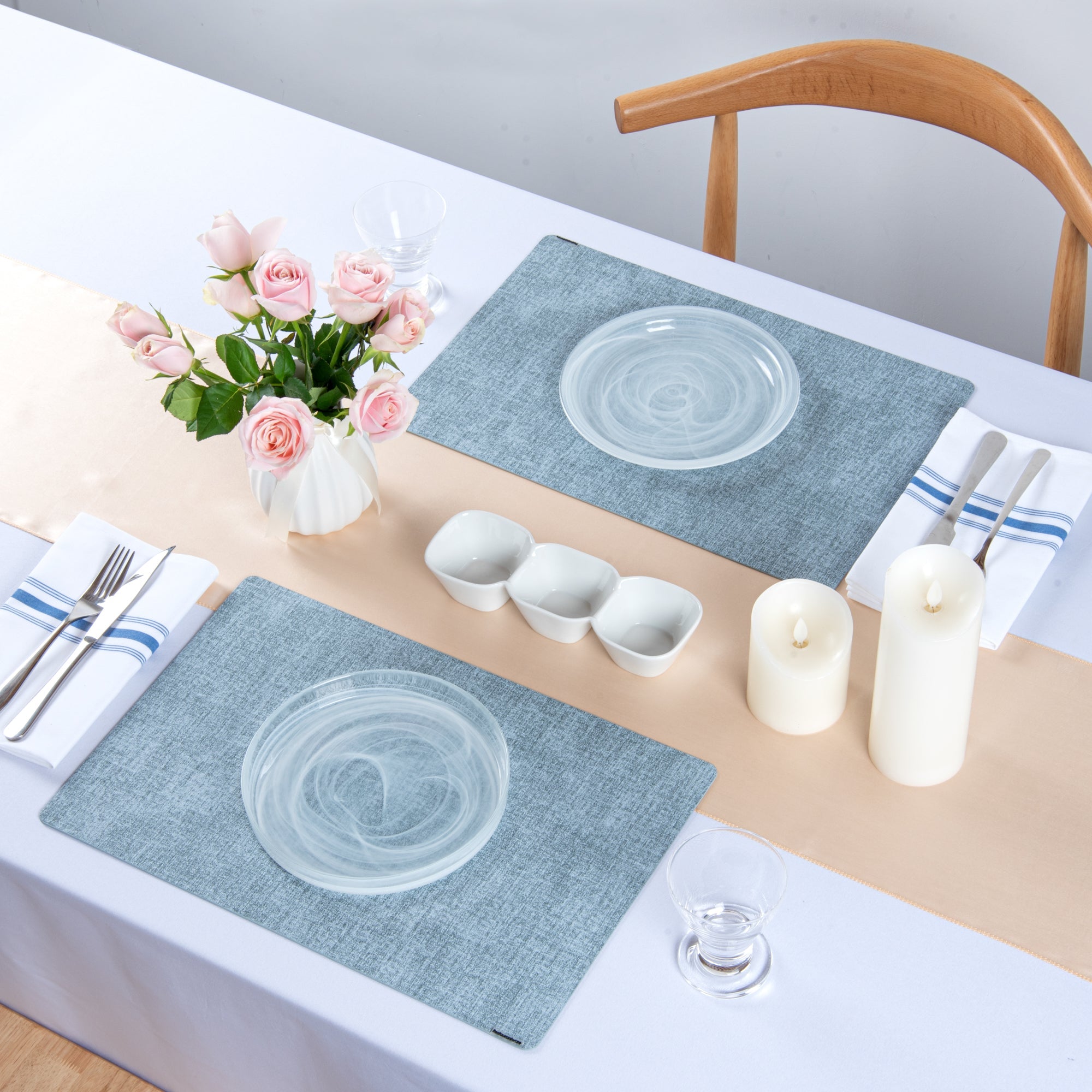 Denim Mesh Rectangle Blue Vinyl Linen-Feel Placemat - 17 3/4" x 11 3/4" - 6 count box