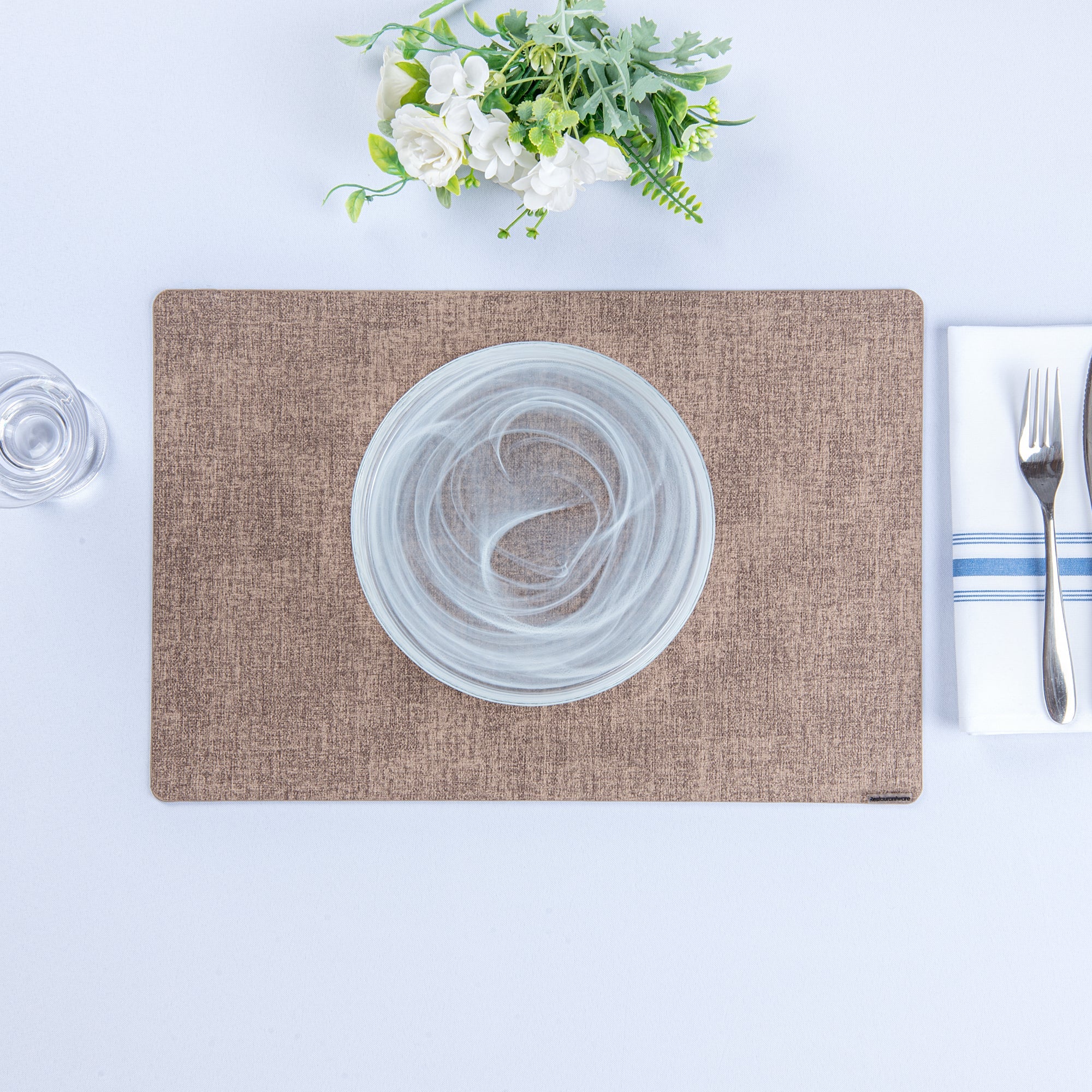 Denim Mesh Rectangle Brown Vinyl Linen-Feel Placemat - 17 3/4" x 11 3/4" - 6 count box