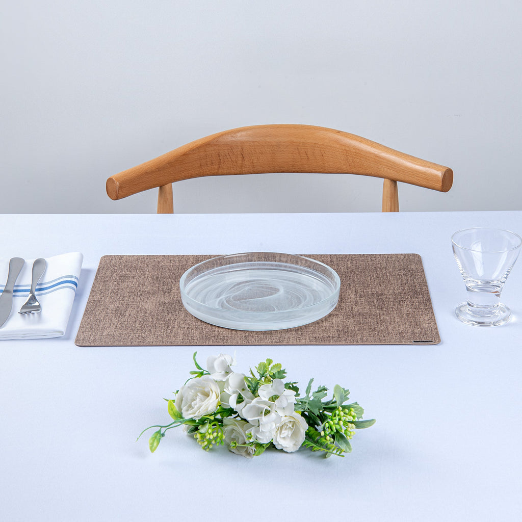 Denim Mesh Rectangle Brown Vinyl Linen-Feel Placemat - 17 3/4" x 11 3/4" - 6 count box