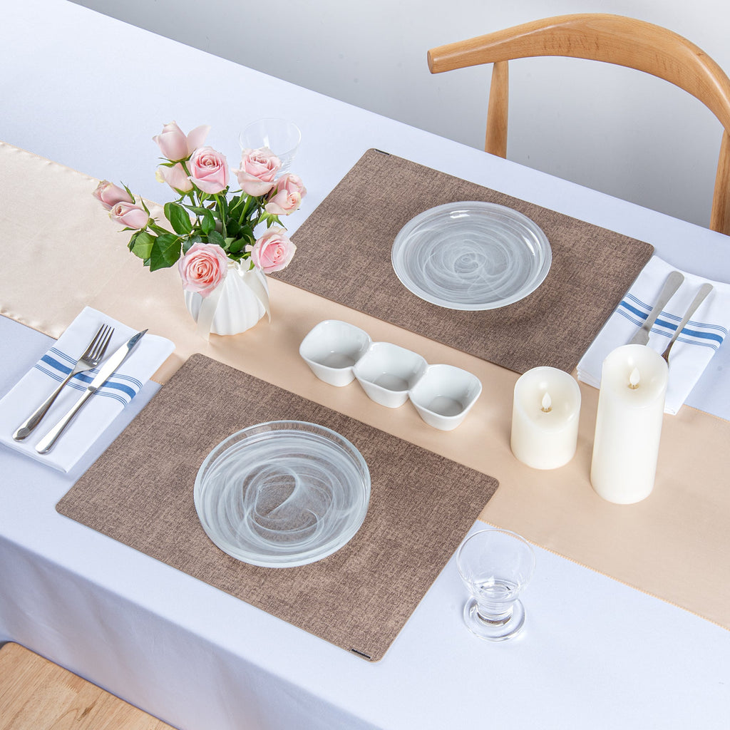 Denim Mesh Rectangle Brown Vinyl Linen-Feel Placemat - 17 3/4" x 11 3/4" - 6 count box