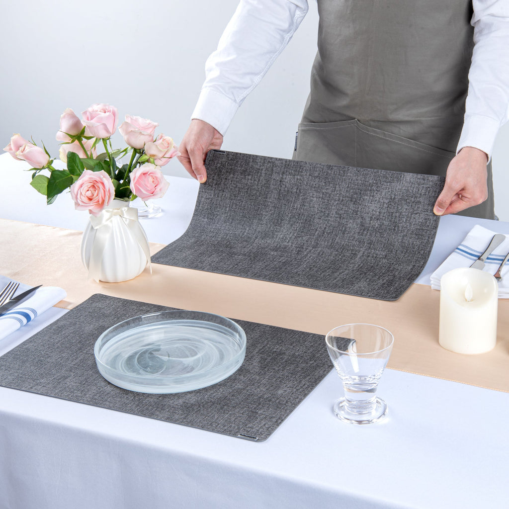 Denim Mesh Rectangle Dark Gray Vinyl Linen-Feel Placemat - 17 3/4" x 11 3/4" - 6 count box