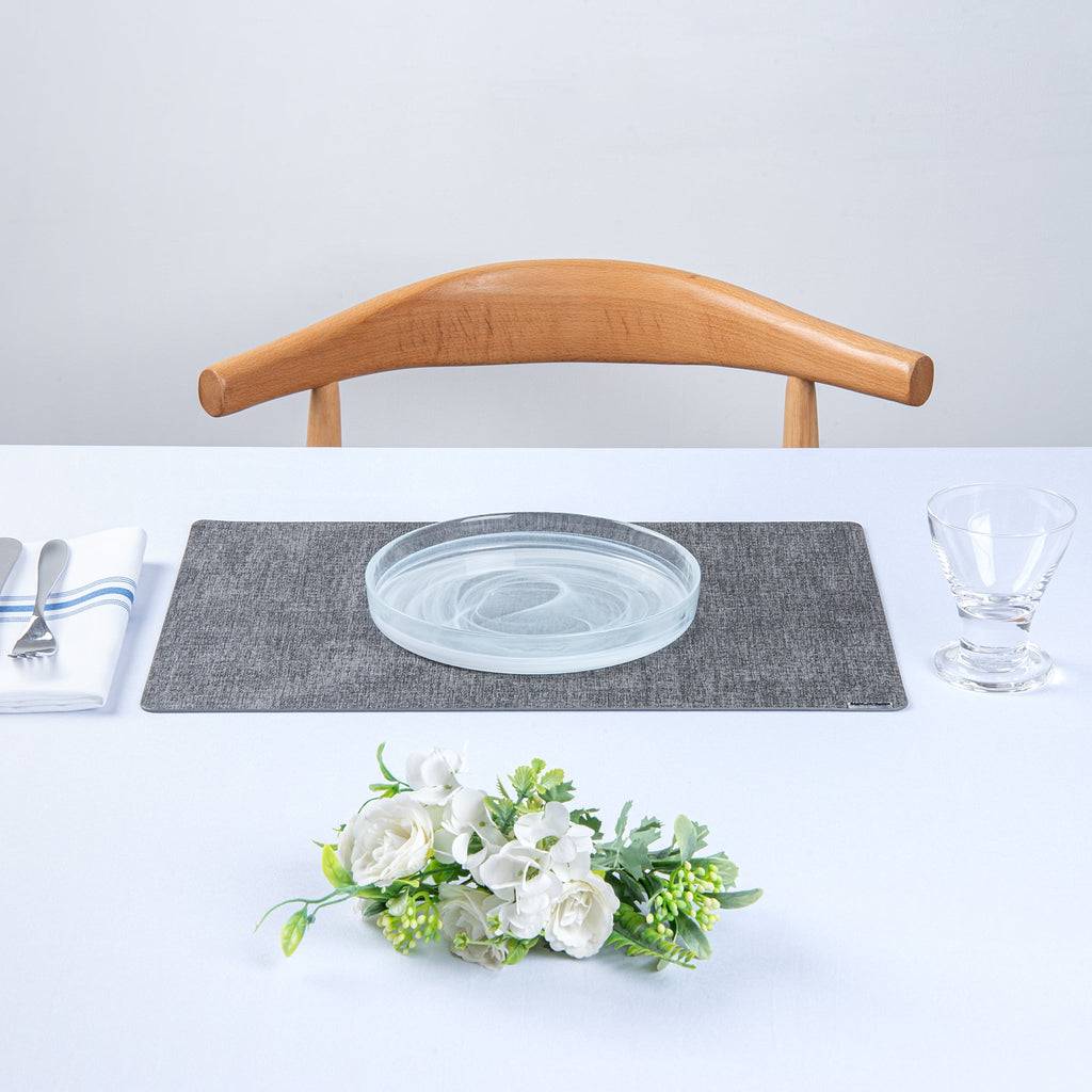 Denim Mesh Rectangle Dark Gray Vinyl Linen-Feel Placemat - 17 3/4" x 11 3/4" - 6 count box