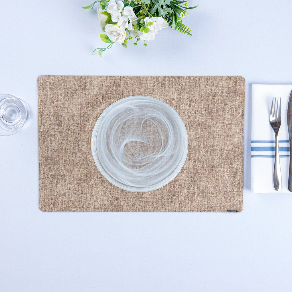 Denim Mesh Rectangle Beige Vinyl Linen-Feel Placemat - 17 3/4" x 11 3/4" - 6 count box
