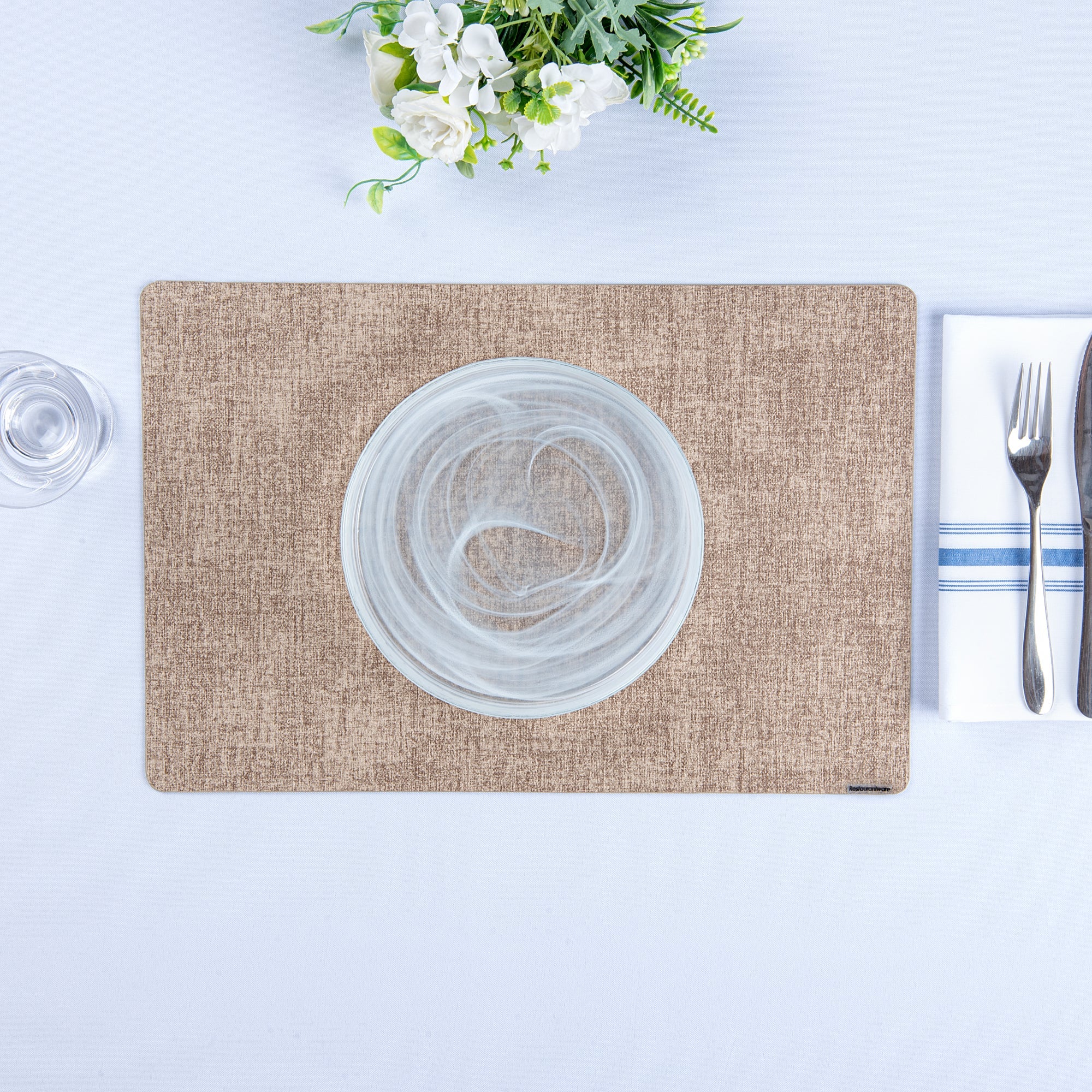 Denim Mesh Rectangle Beige Vinyl Linen-Feel Placemat - 17 3/4" x 11 3/4" - 6 count box