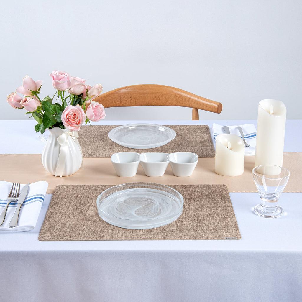 Denim Mesh Rectangle Beige Vinyl Linen-Feel Placemat - 17 3/4" x 11 3/4" - 6 count box