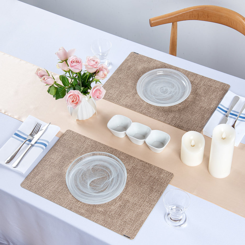 Denim Mesh Rectangle Beige Vinyl Linen-Feel Placemat - 17 3/4" x 11 3/4" - 6 count box
