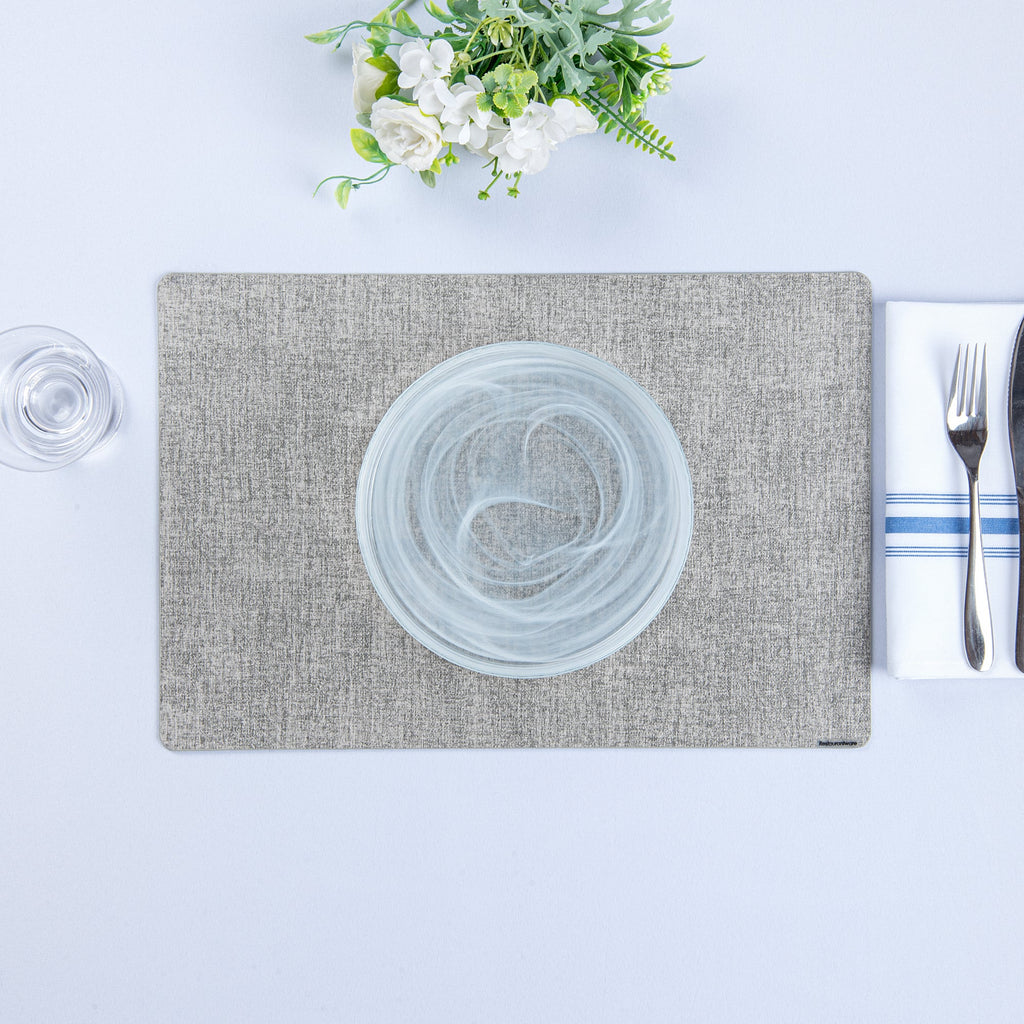 Denim Mesh Rectangle Light Gray Vinyl Linen-Feel Placemat - 17 3/4" x 11 3/4" - 6 count box