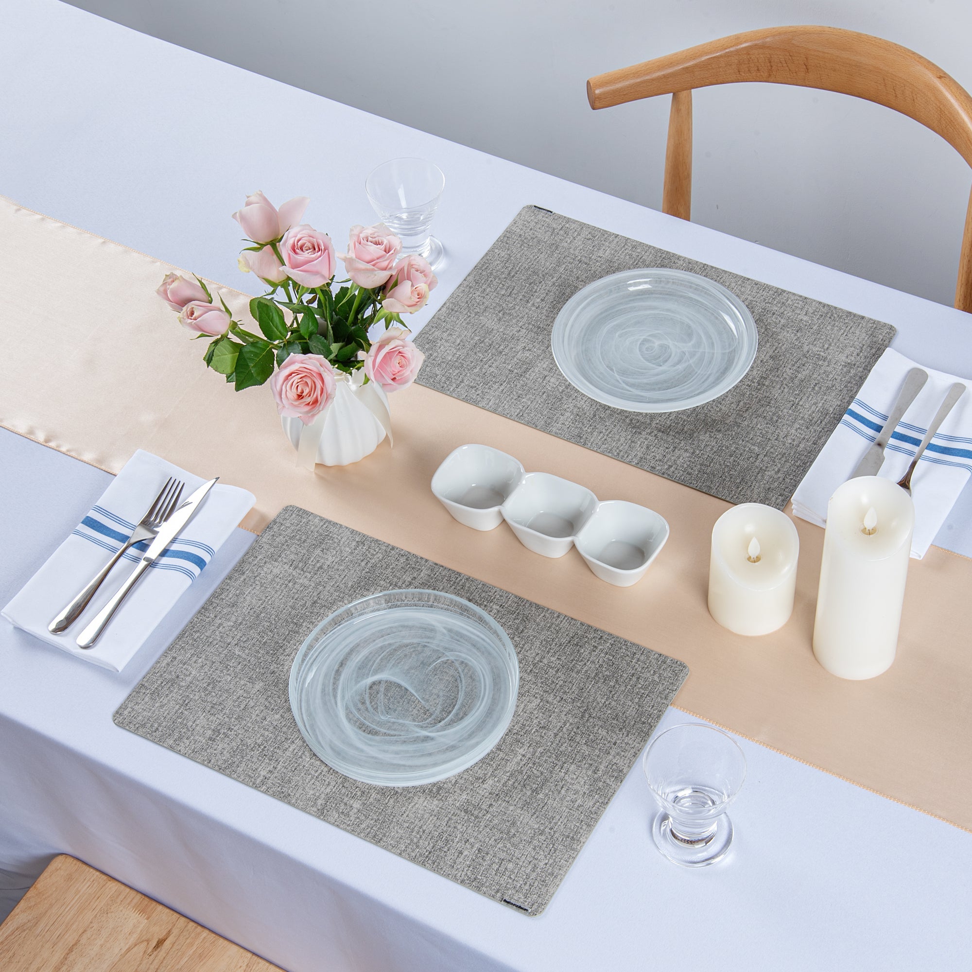 Denim Mesh Rectangle Light Gray Vinyl Linen-Feel Placemat - 17 3/4" x 11 3/4" - 6 count box