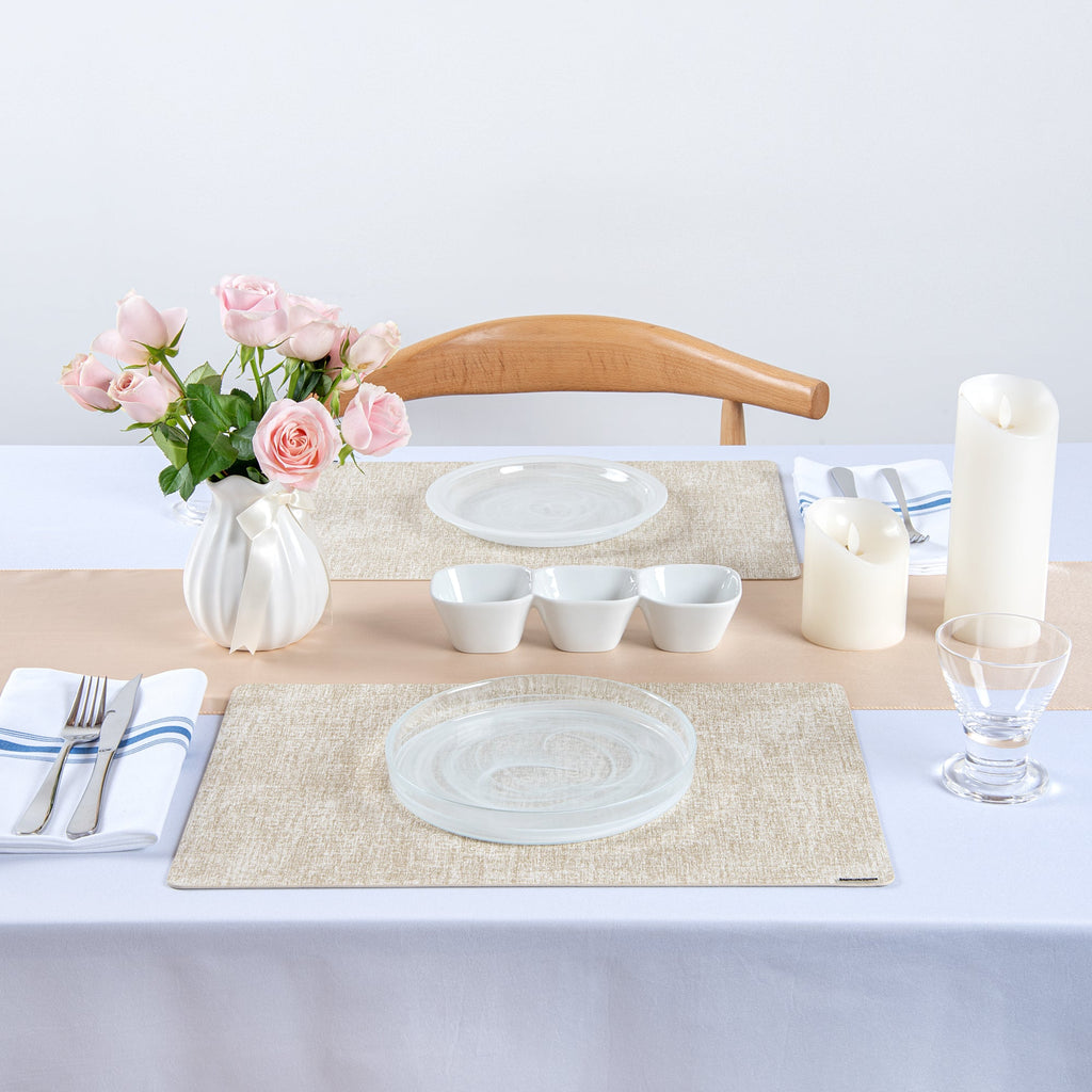 Denim Mesh Rectangle White Vinyl Linen-Feel Placemat - 17 3/4" x 11 3/4" - 6 count box