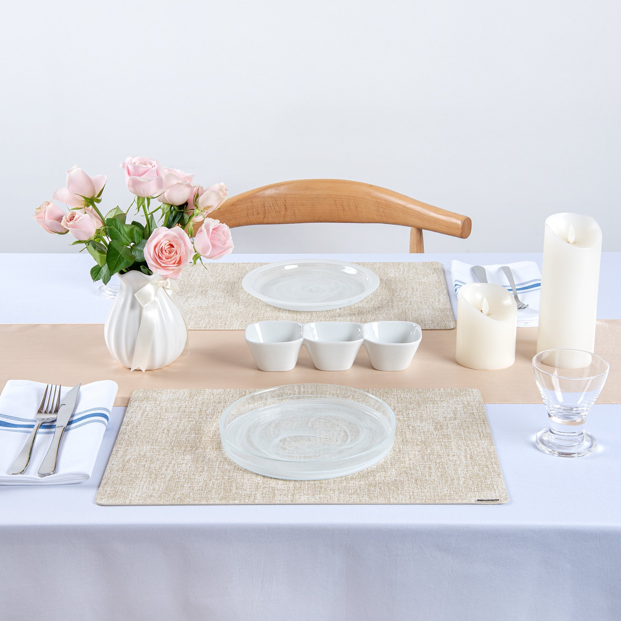 Denim Mesh Rectangle White Vinyl Linen-Feel Placemat - 17 3/4" x 11 3/4" - 6 count box