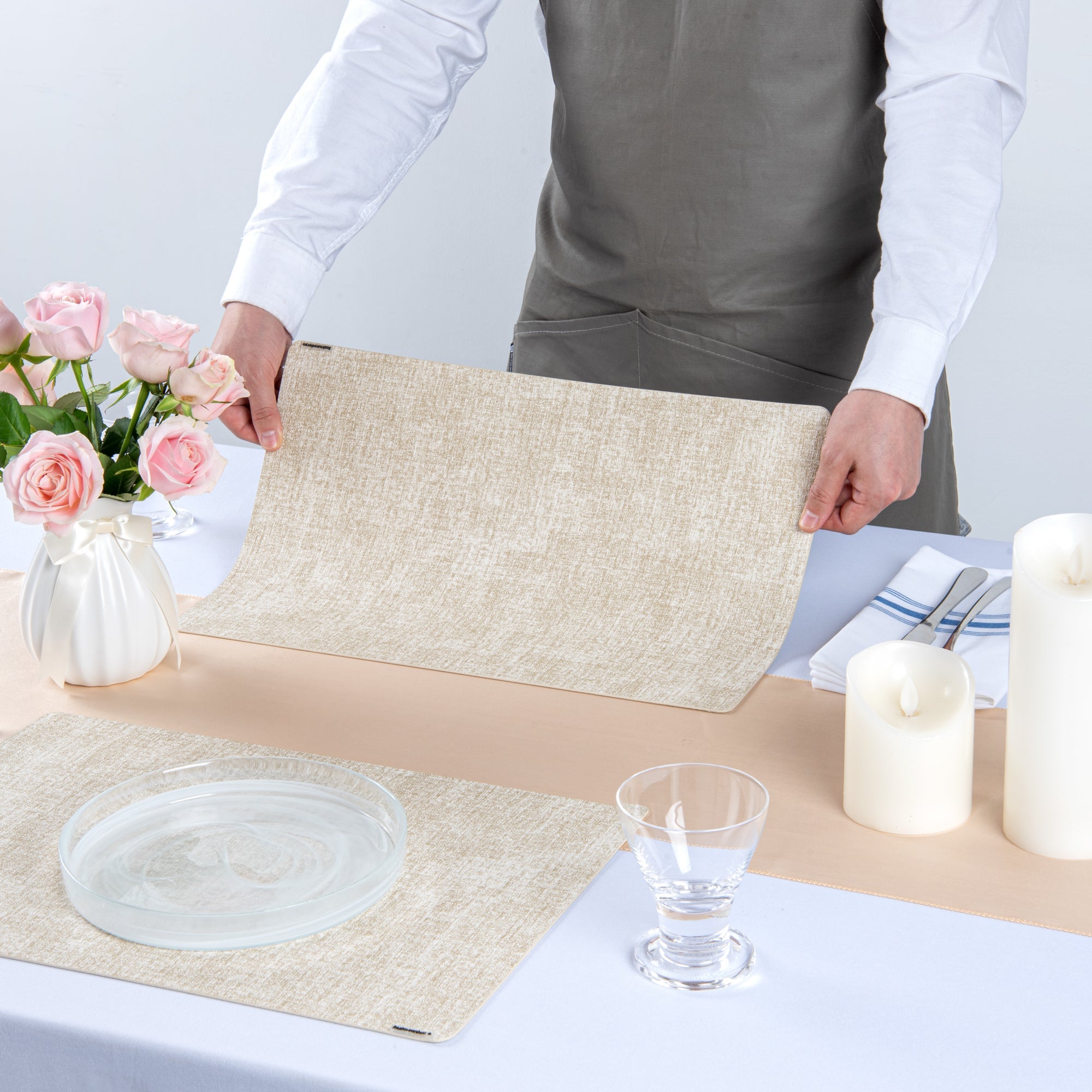 Denim Mesh Rectangle White Vinyl Linen-Feel Placemat - 17 3/4" x 11 3/4" - 6 count box