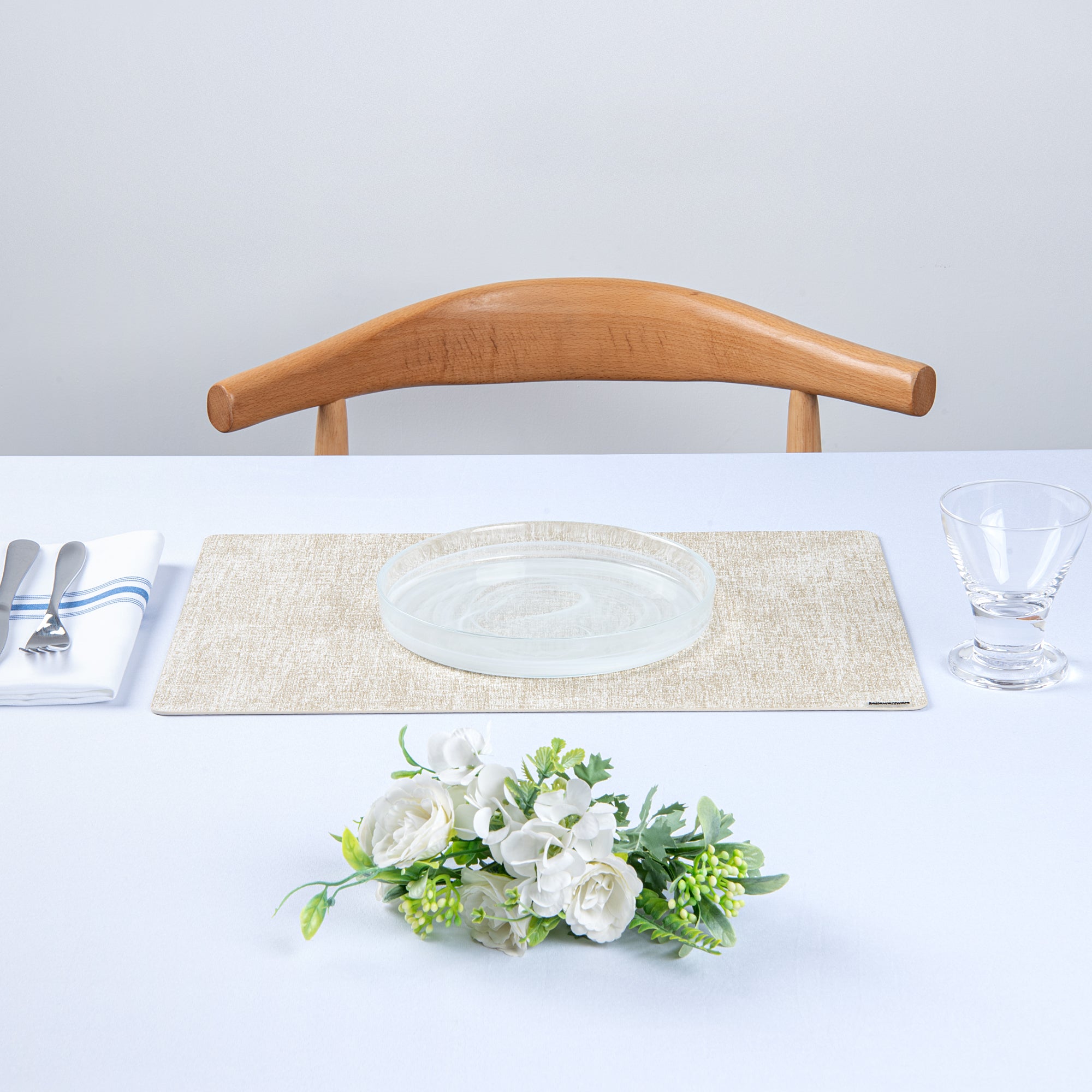 Denim Mesh Rectangle White Vinyl Linen-Feel Placemat - 17 3/4" x 11 3/4" - 6 count box