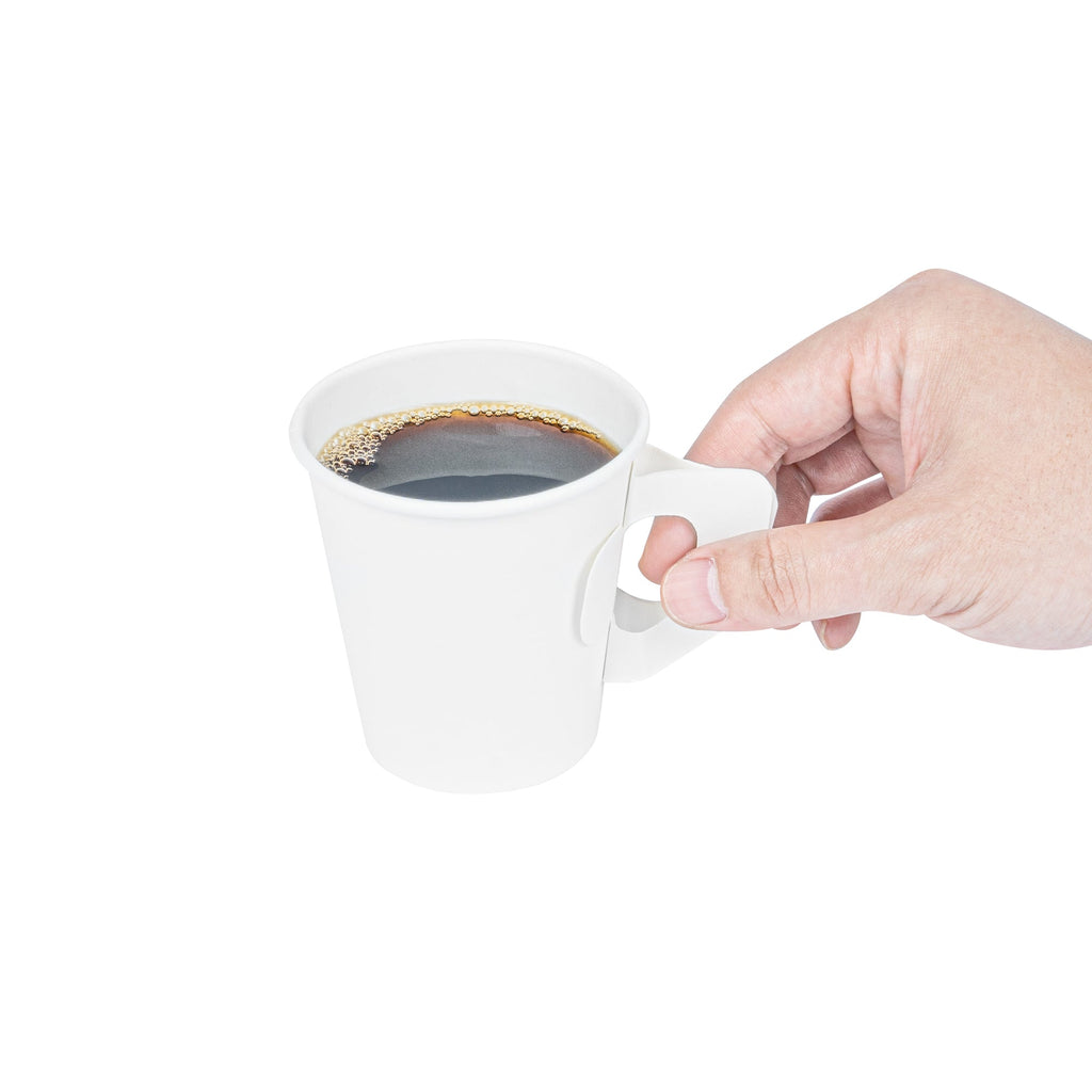 Restpresso 7 oz White Paper Coffee Cup - with Handle, Single Wall - 2 3/4" x 2 3/4" x 3" - 1000 count box