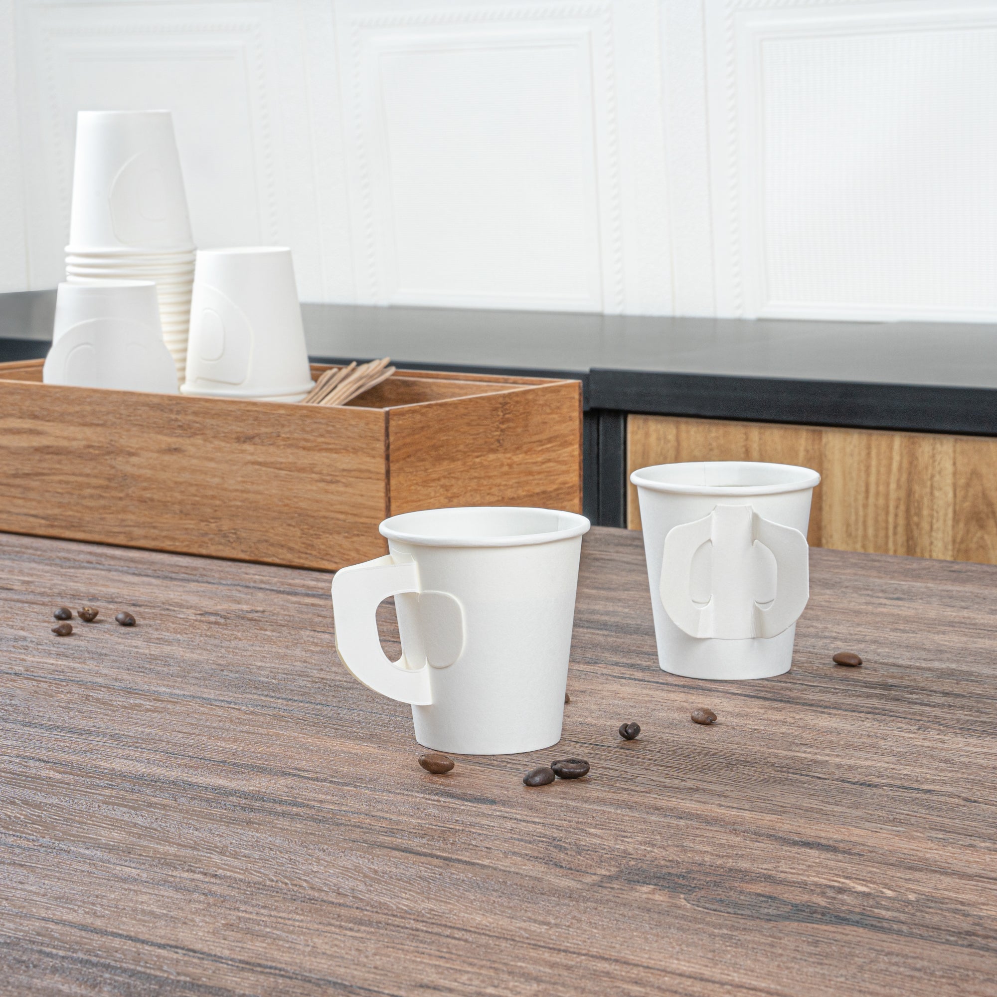 Restpresso 7 oz White Paper Coffee Cup - with Handle, Single Wall - 2 3/4" x 2 3/4" x 3" - 1000 count box