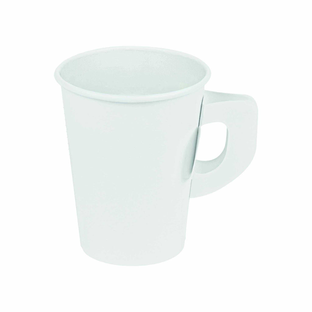 Restpresso 9 oz White Paper Coffee Cup - with Handle, Single Wall - 3" x 3" x 3 1/2" - 1000 count box