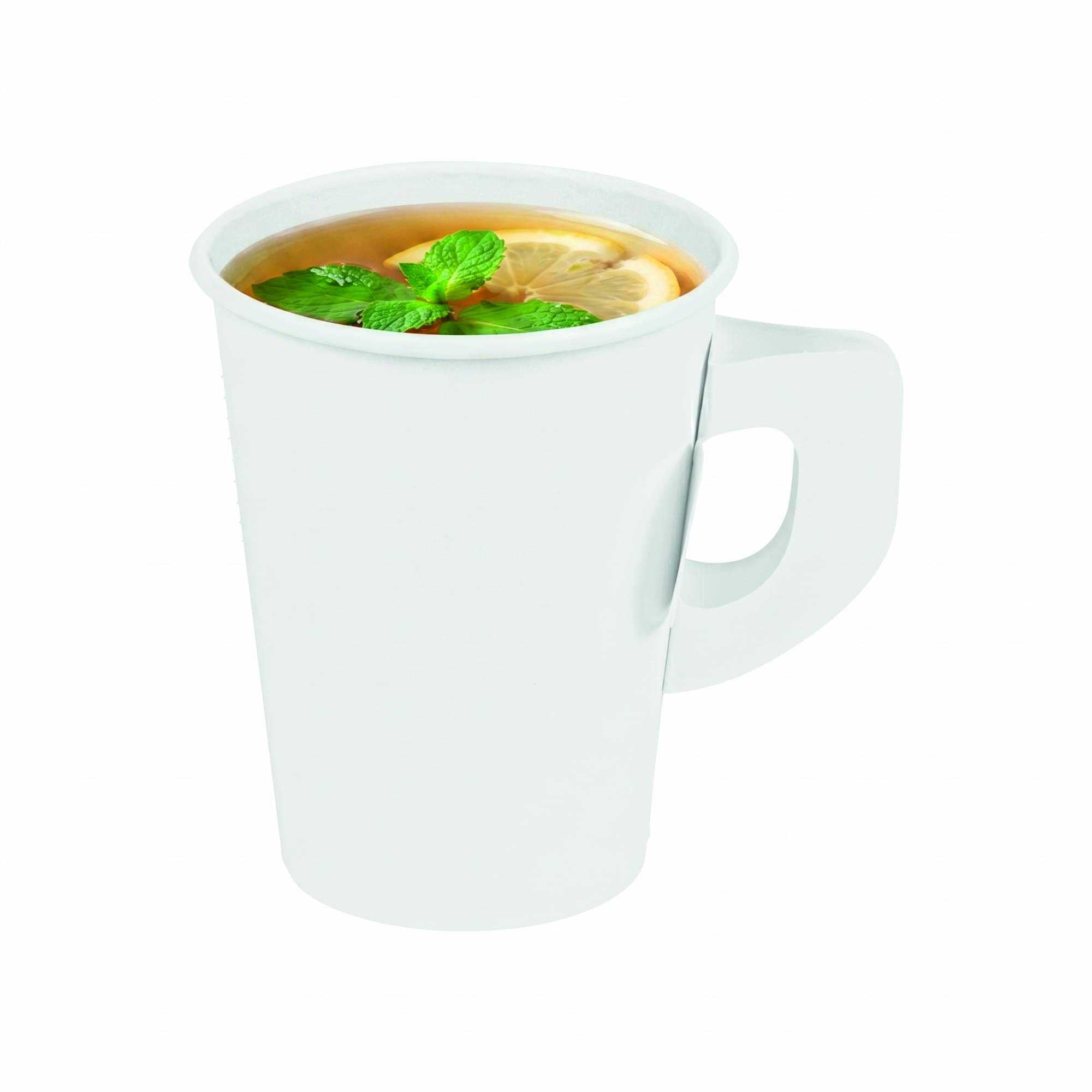 Restpresso 9 oz White Paper Coffee Cup - with Handle, Single Wall - 3" x 3" x 3 1/2" - 1000 count box
