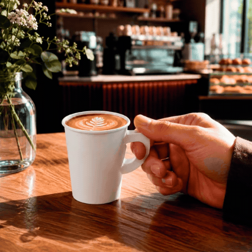 Restpresso 9 oz White Paper Coffee Cup - with Handle, Single Wall - 3" x 3" x 3 1/2" - 1000 count box