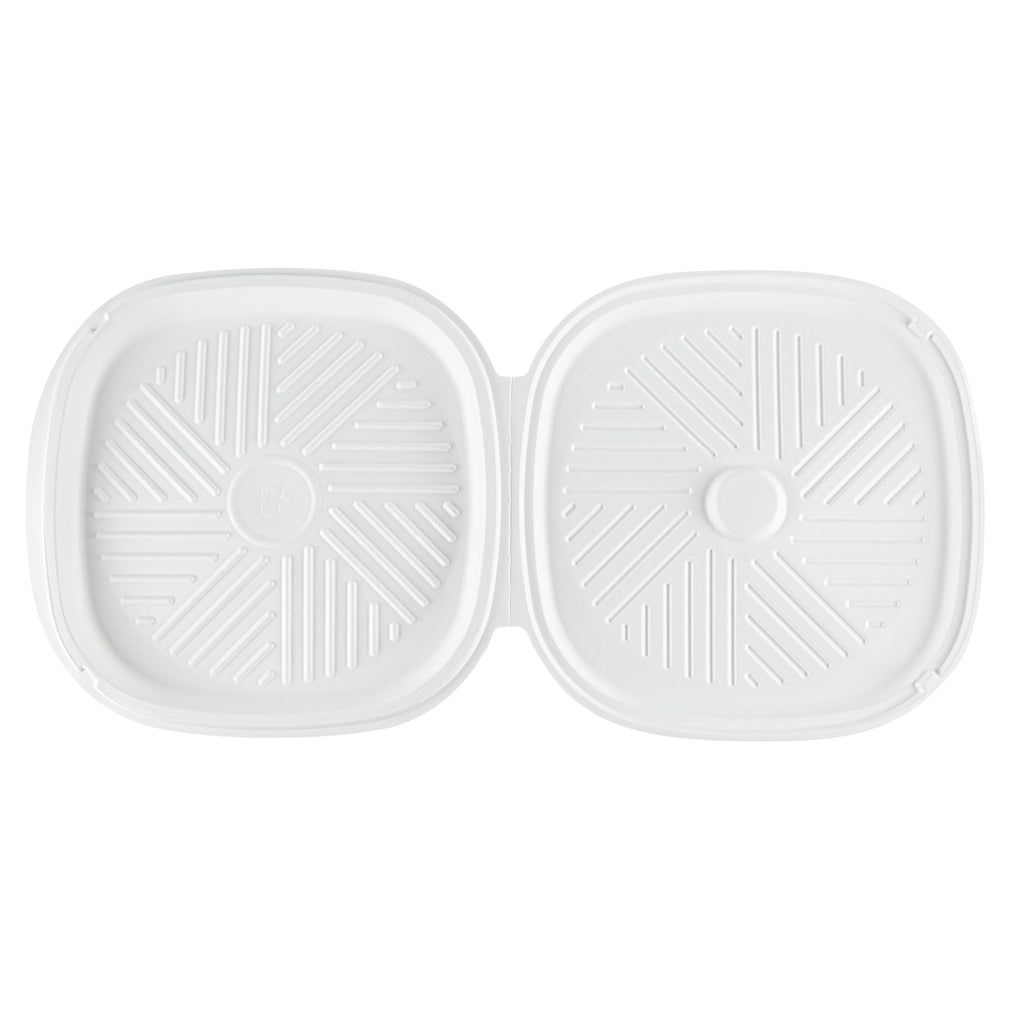 Pulp Safe No PFAS Added White Sugarcane / Bagasse Pizza Box - 13 3/4" x 13 3/4" x 1" - 25 count box