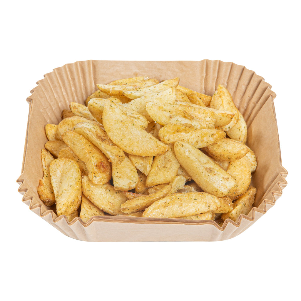 Pastry Tek Square Unbleached Air Fryer Liner / Parchment Paper - Silicone Coated - 6 1/4" x 6 1/4" x 1 3/4" - 100 count box