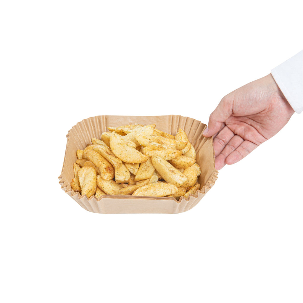 Pastry Tek Square Unbleached Air Fryer Liner / Parchment Paper - Silicone Coated - 6 1/4" x 6 1/4" x 1 3/4" - 100 count box