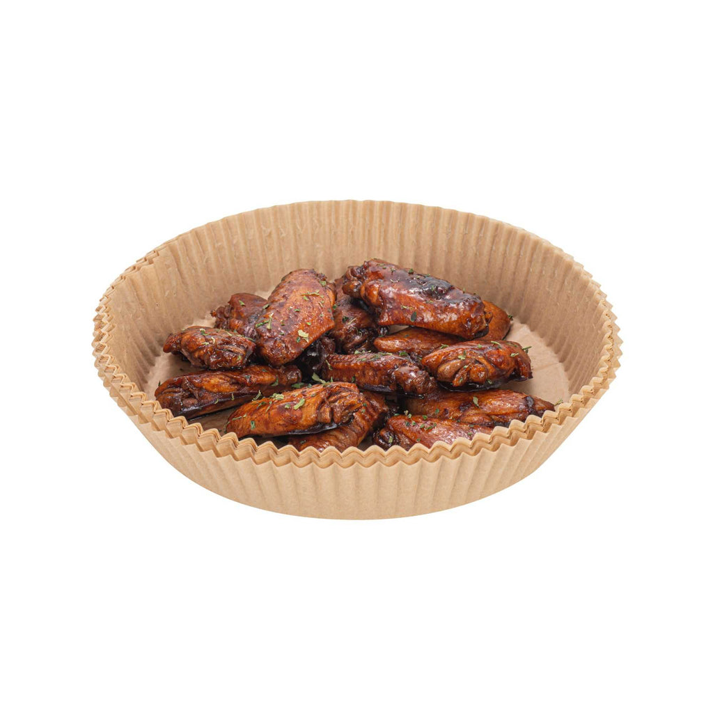 Pastry Tek Round Unbleached Air Fryer Liner / Parchment Paper - Silicone Coated - 8" x 8" x 1 3/4" - 100 count box